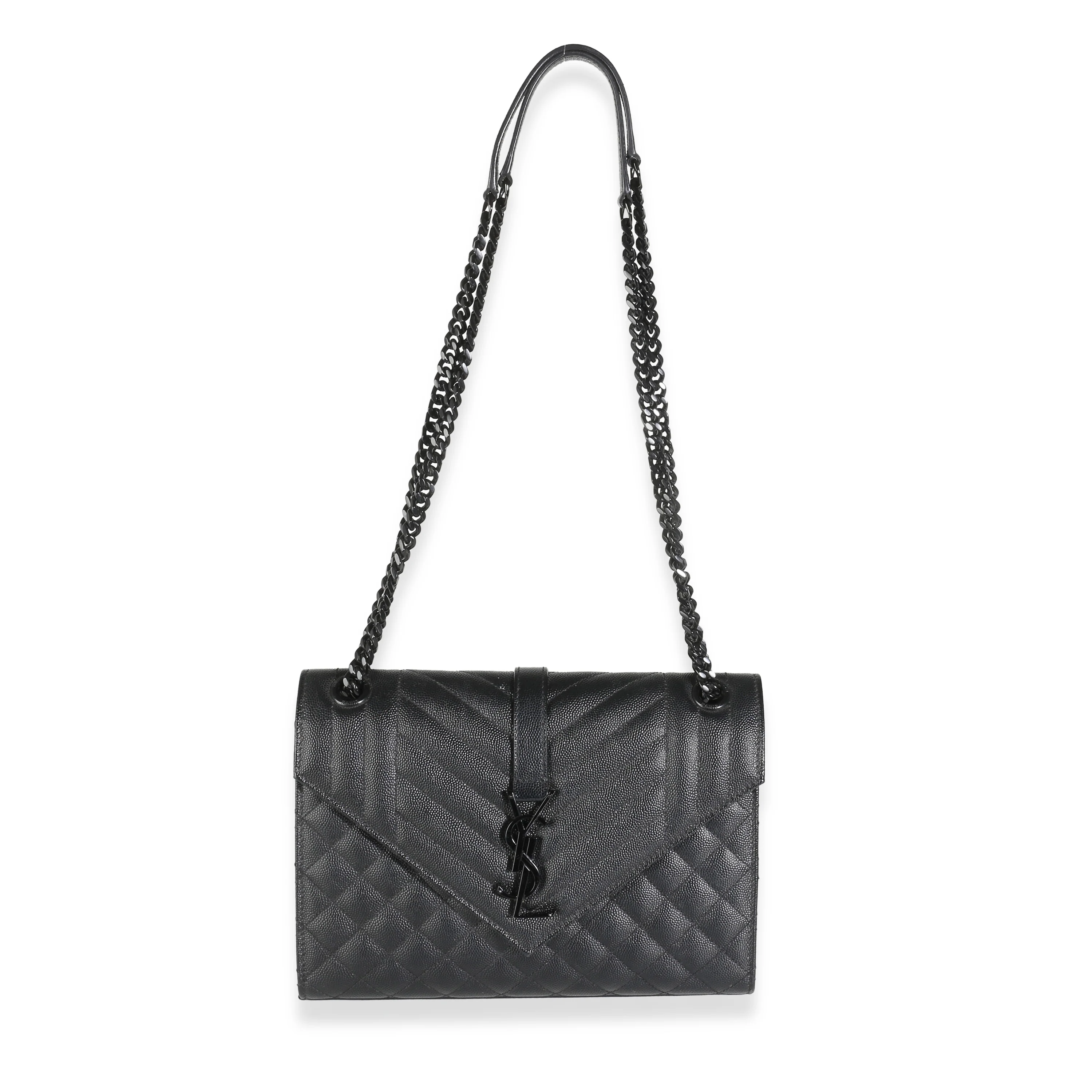 Black Grain De Poudre Mixed Matelasse Triquilt Medium Envelope Bag - Image 8