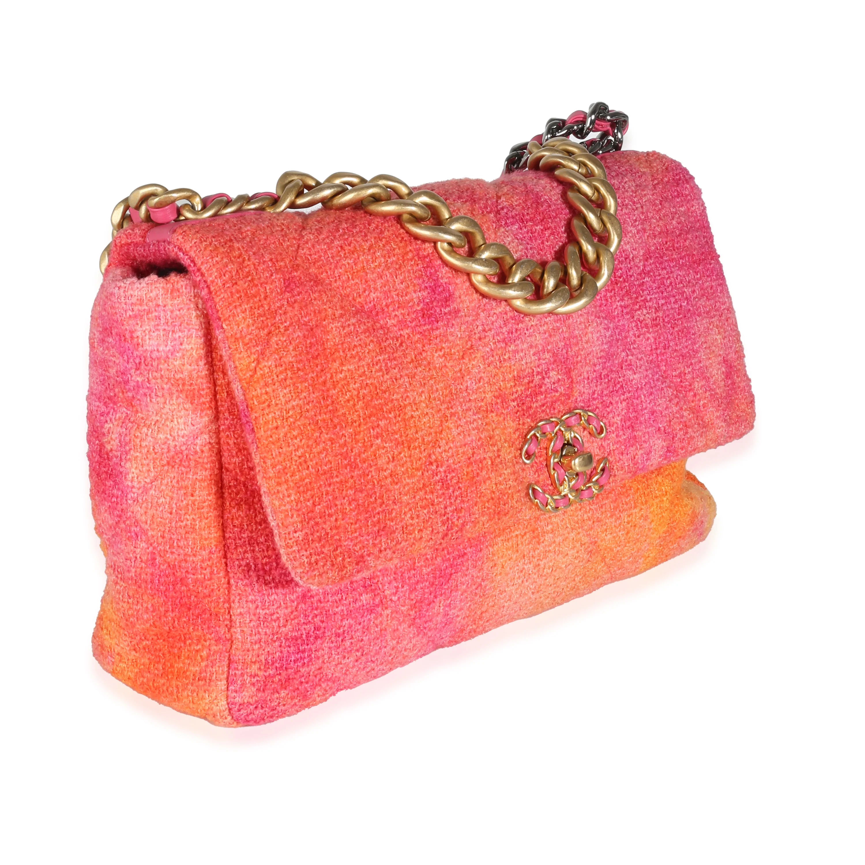 Pink Orange Quilted Tweed Large Chanel 19 Flap Bag - Image 3