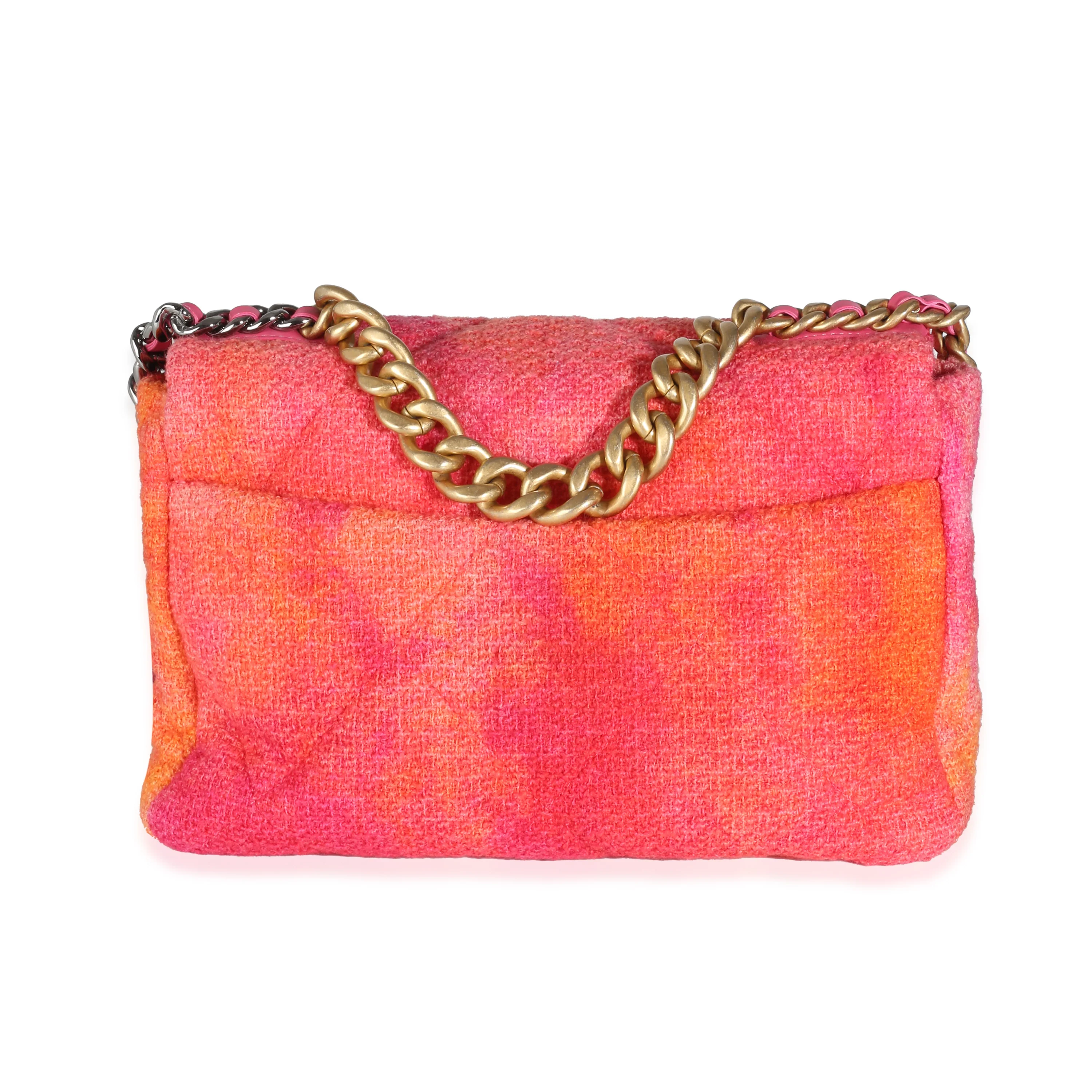 Pink Orange Quilted Tweed Large Chanel 19 Flap Bag - Image 4