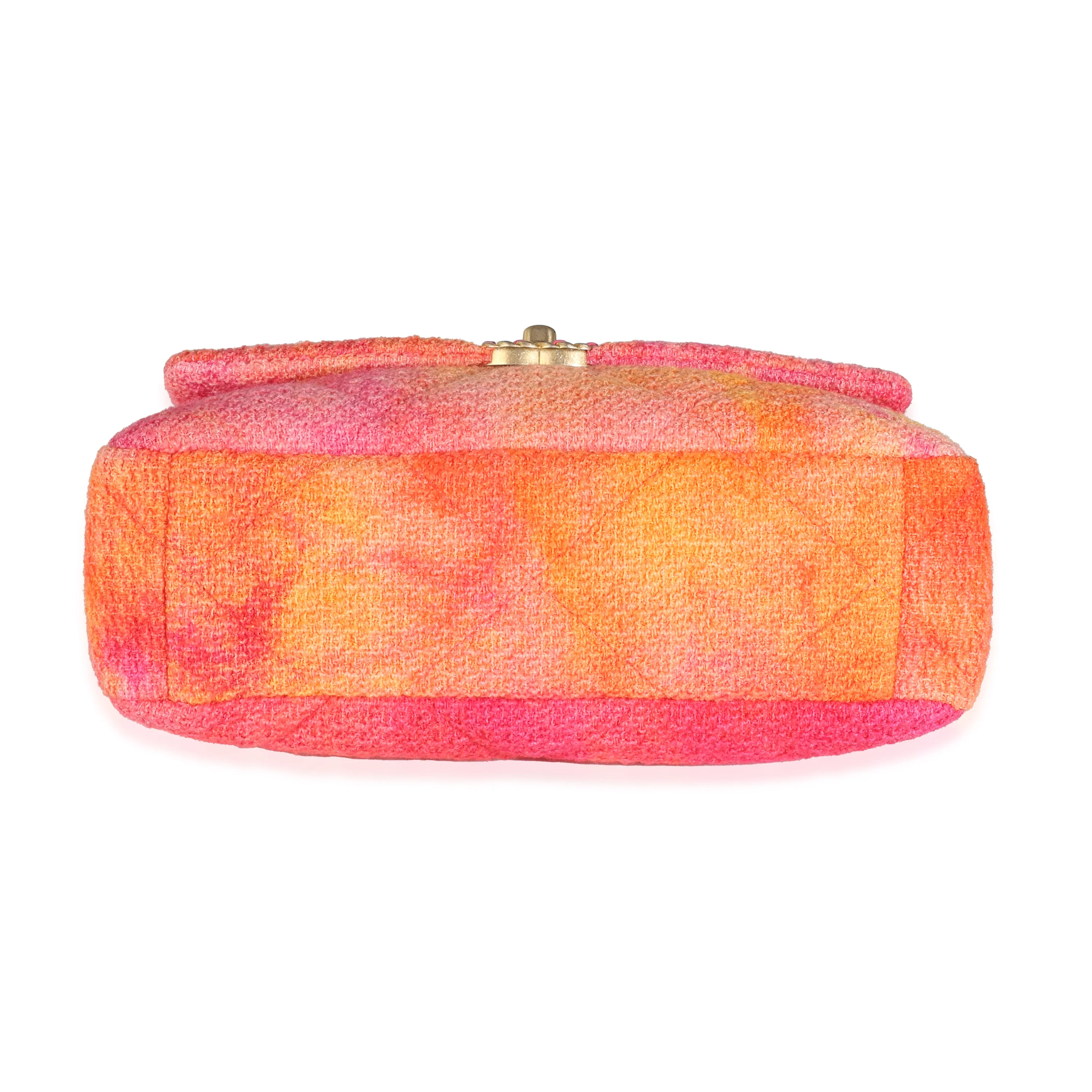 Pink Orange Quilted Tweed Large Chanel 19 Flap Bag - Image 5