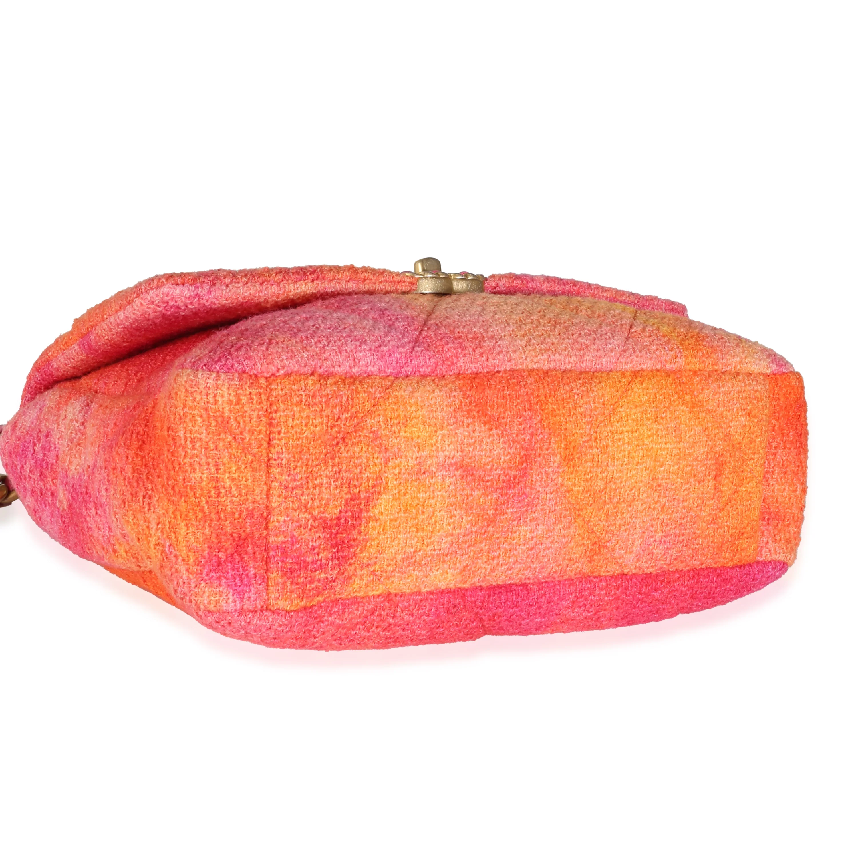 Pink Orange Quilted Tweed Large Chanel 19 Flap Bag - Image 6