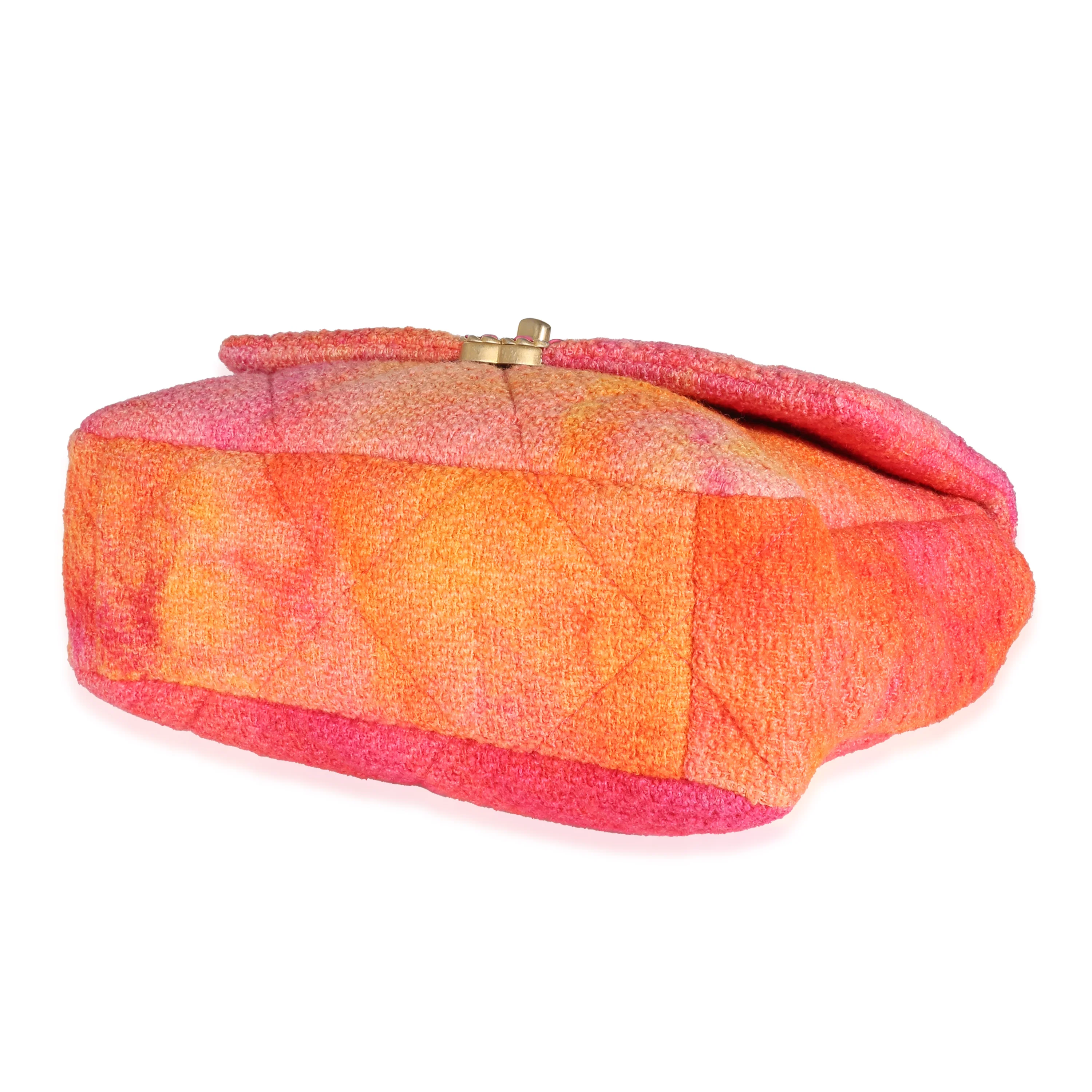 Pink Orange Quilted Tweed Large Chanel 19 Flap Bag - Image 7