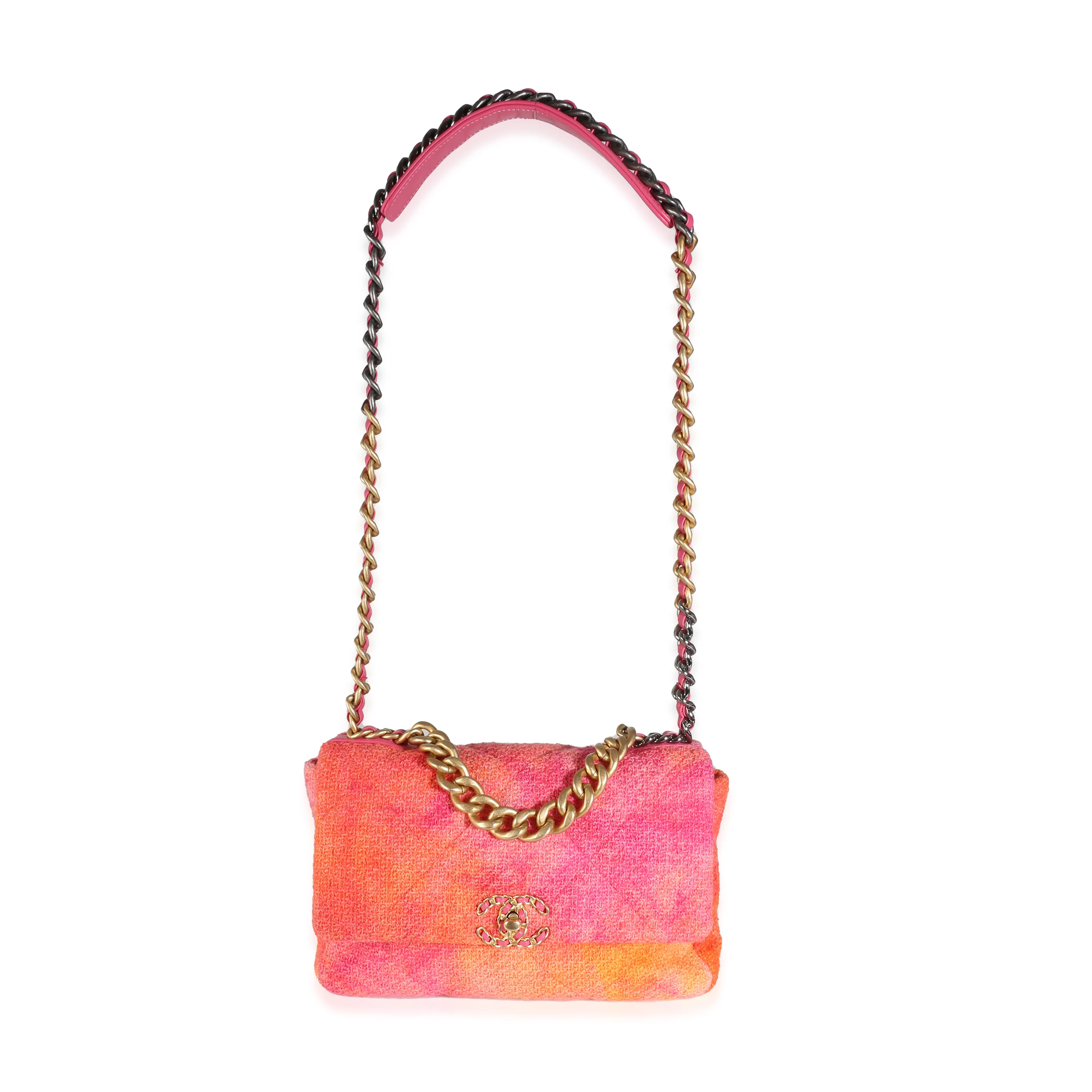 Pink Orange Quilted Tweed Large Chanel 19 Flap Bag - Image 8