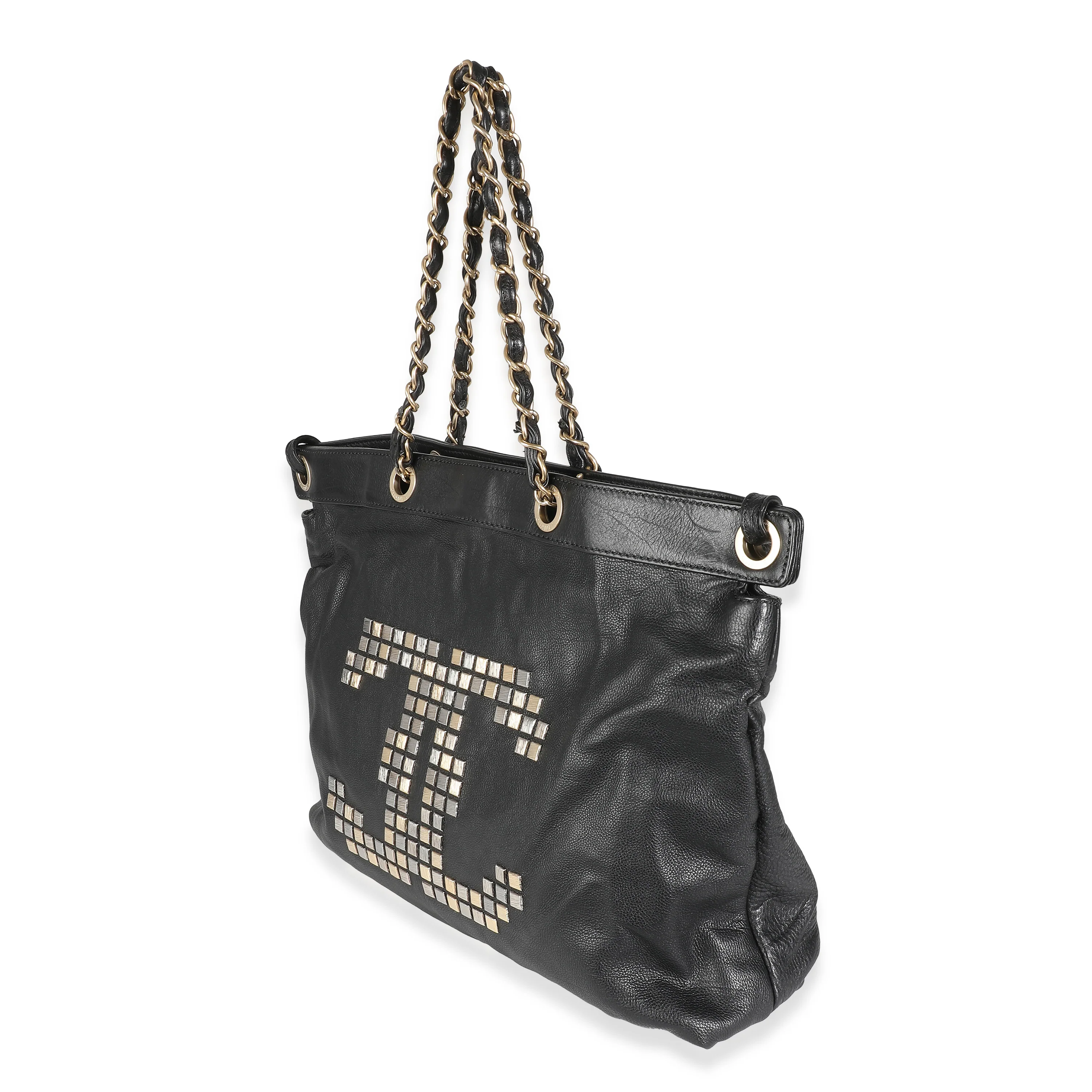 Black Grained Calfskin Mosaic CC Tote - Image 2