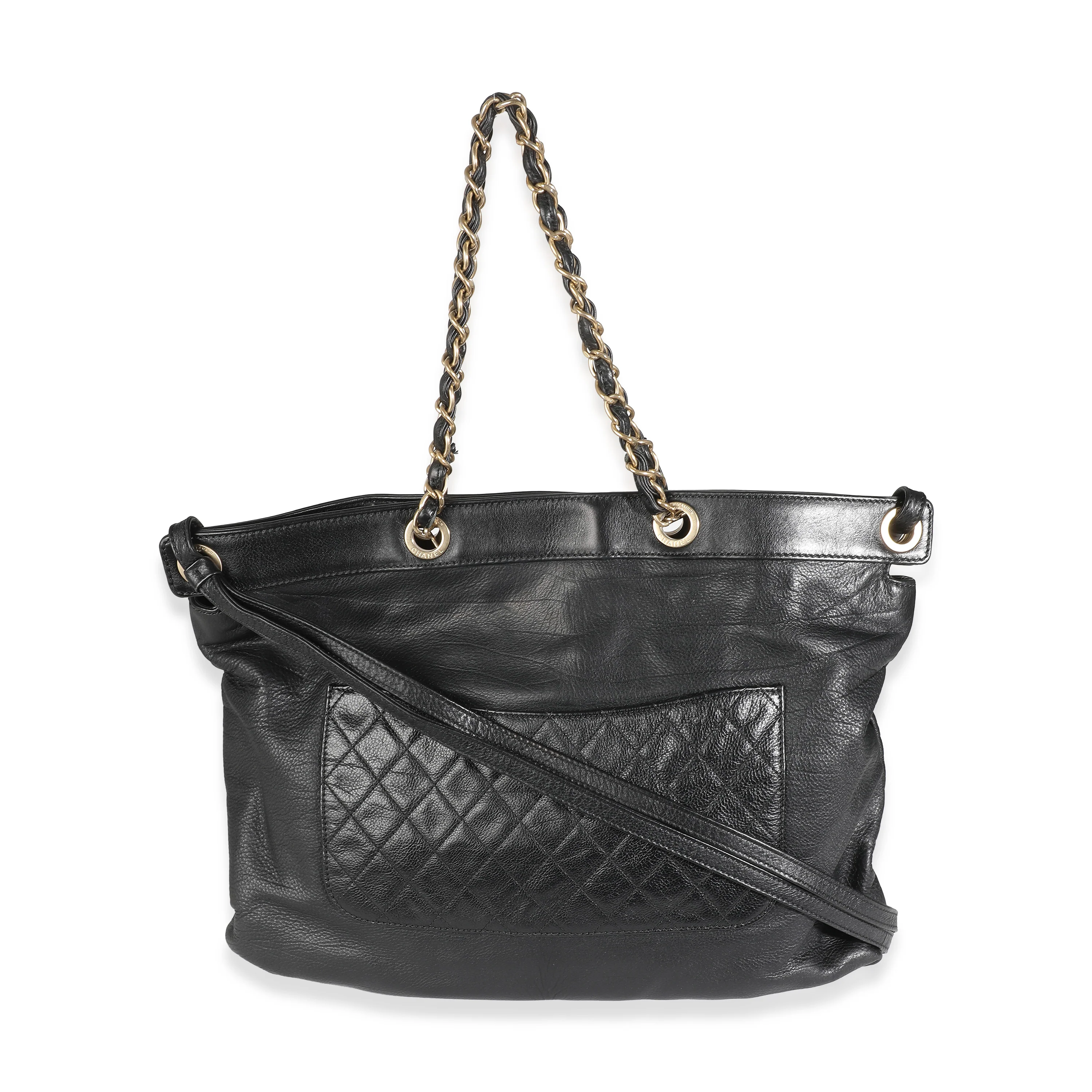 Black Grained Calfskin Mosaic CC Tote - Image 4