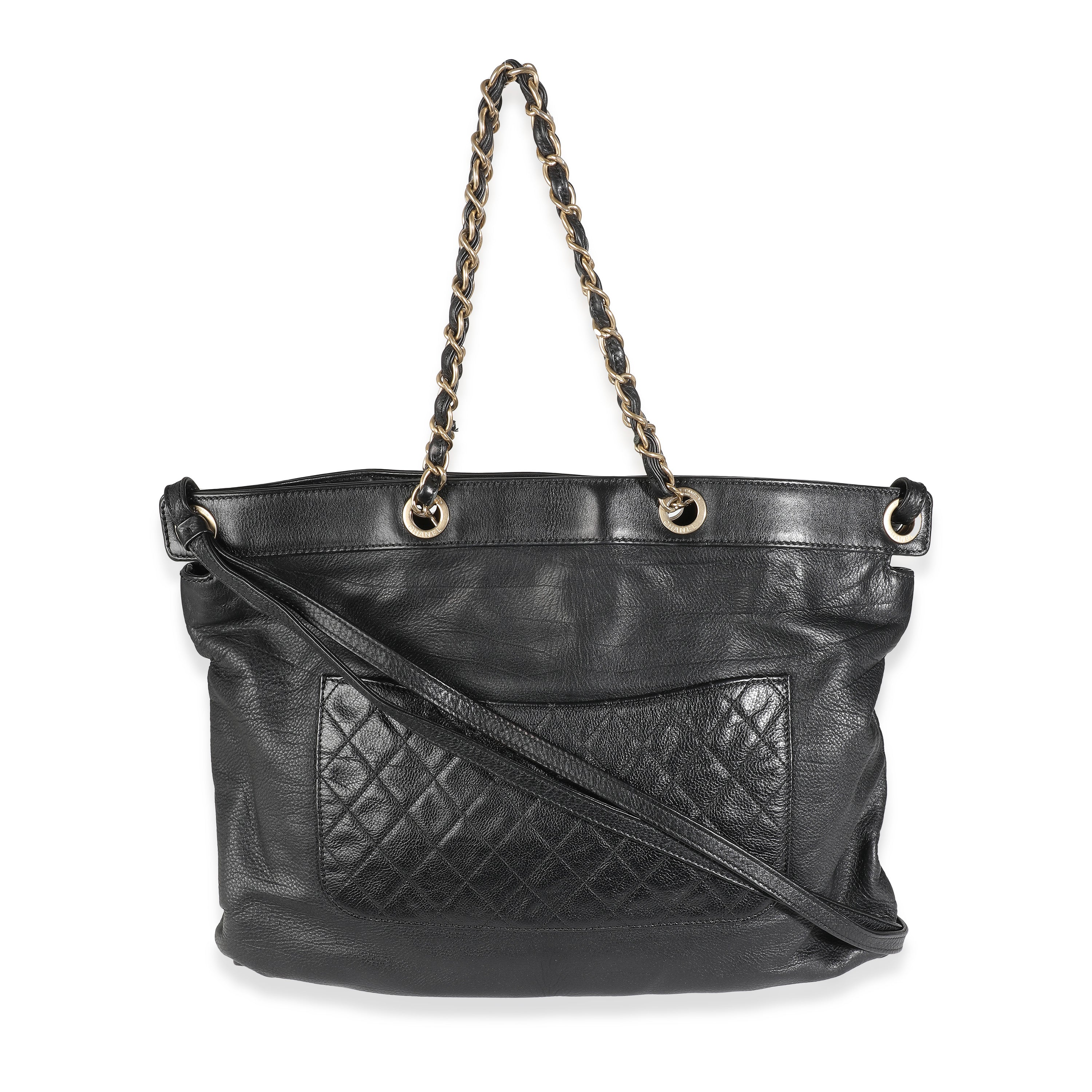 Black Grained Calfskin Mosaic CC Tote - Image 5