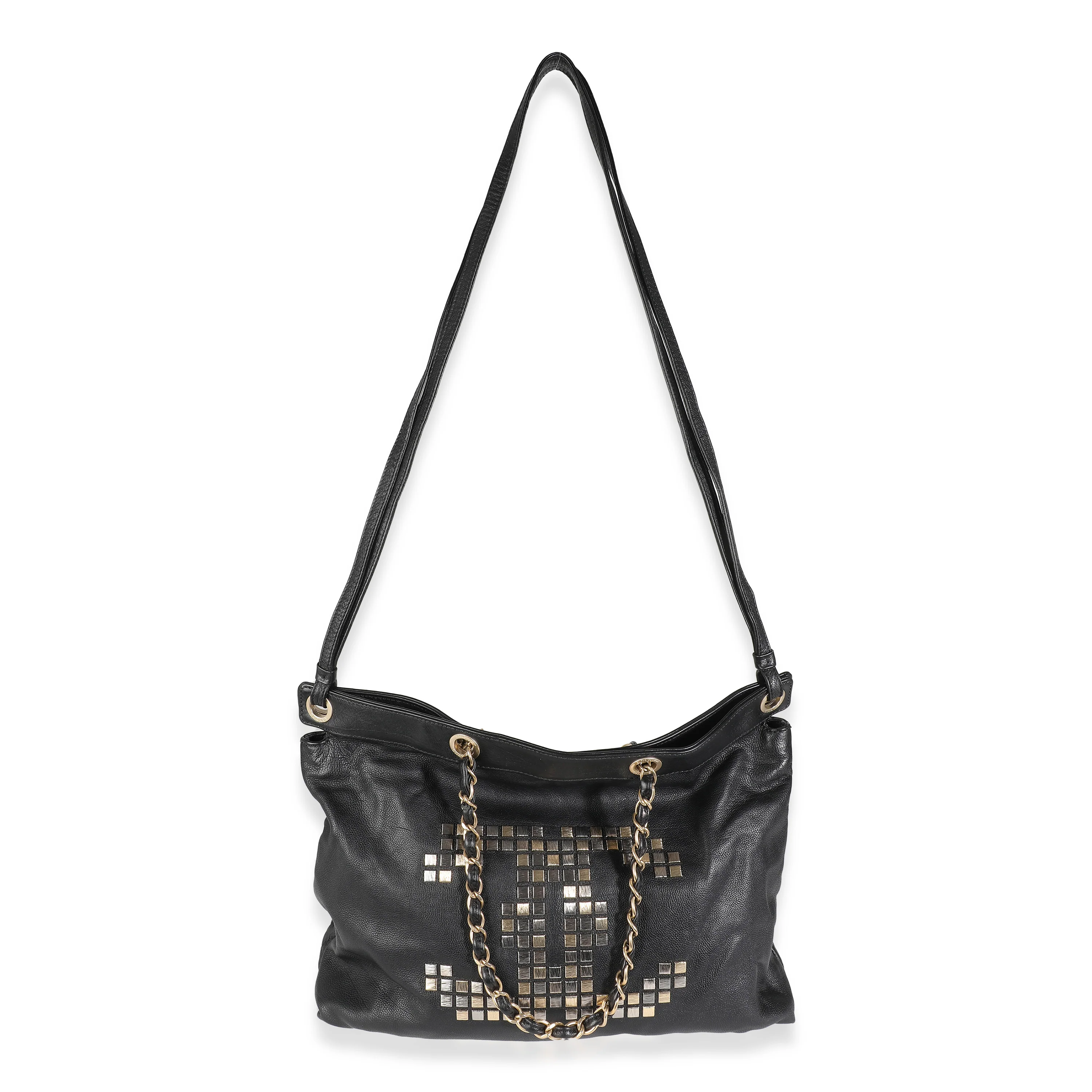 Black Grained Calfskin Mosaic CC Tote - Image 7