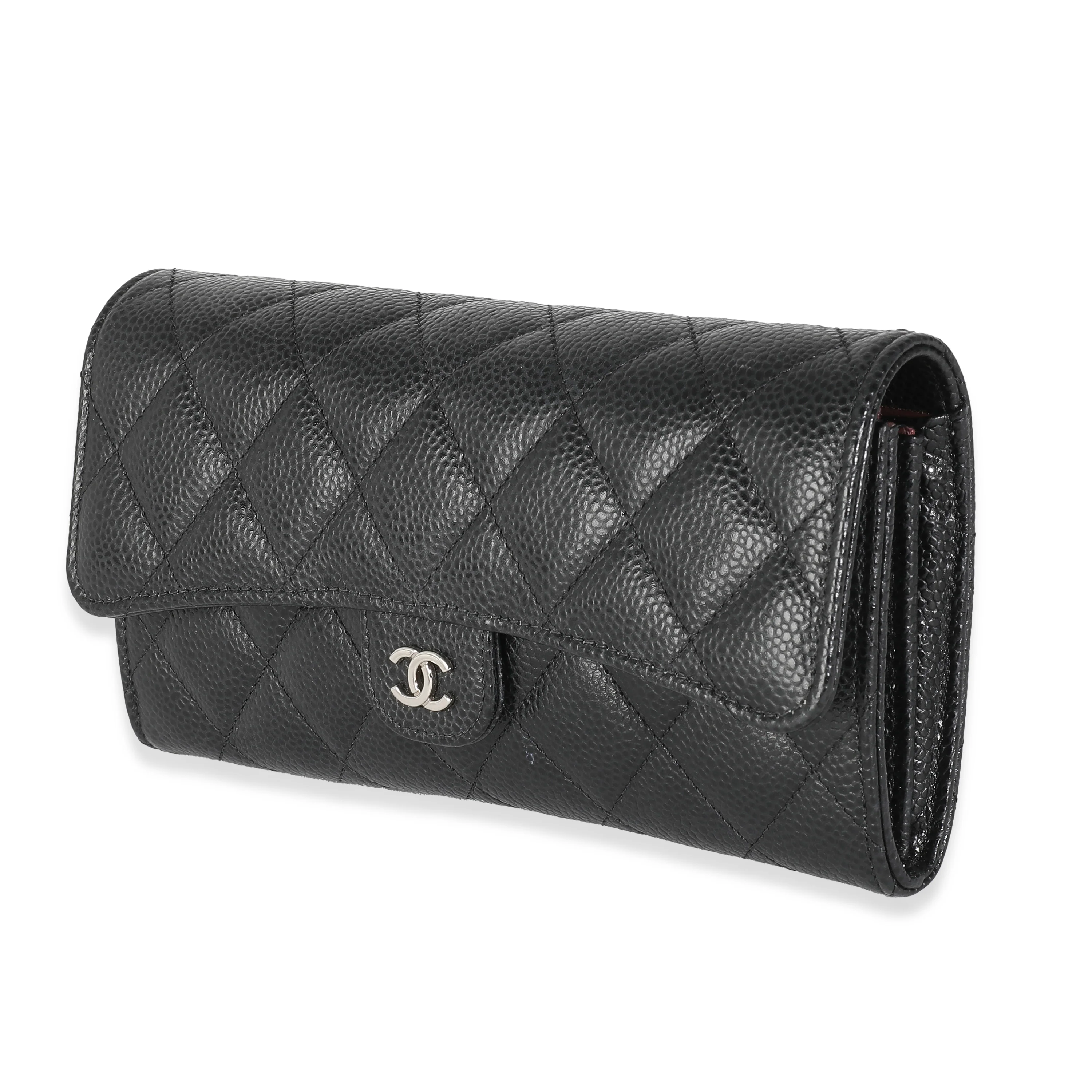 Black Quilted Caviar Classic Long Flap Wallet - Image 2