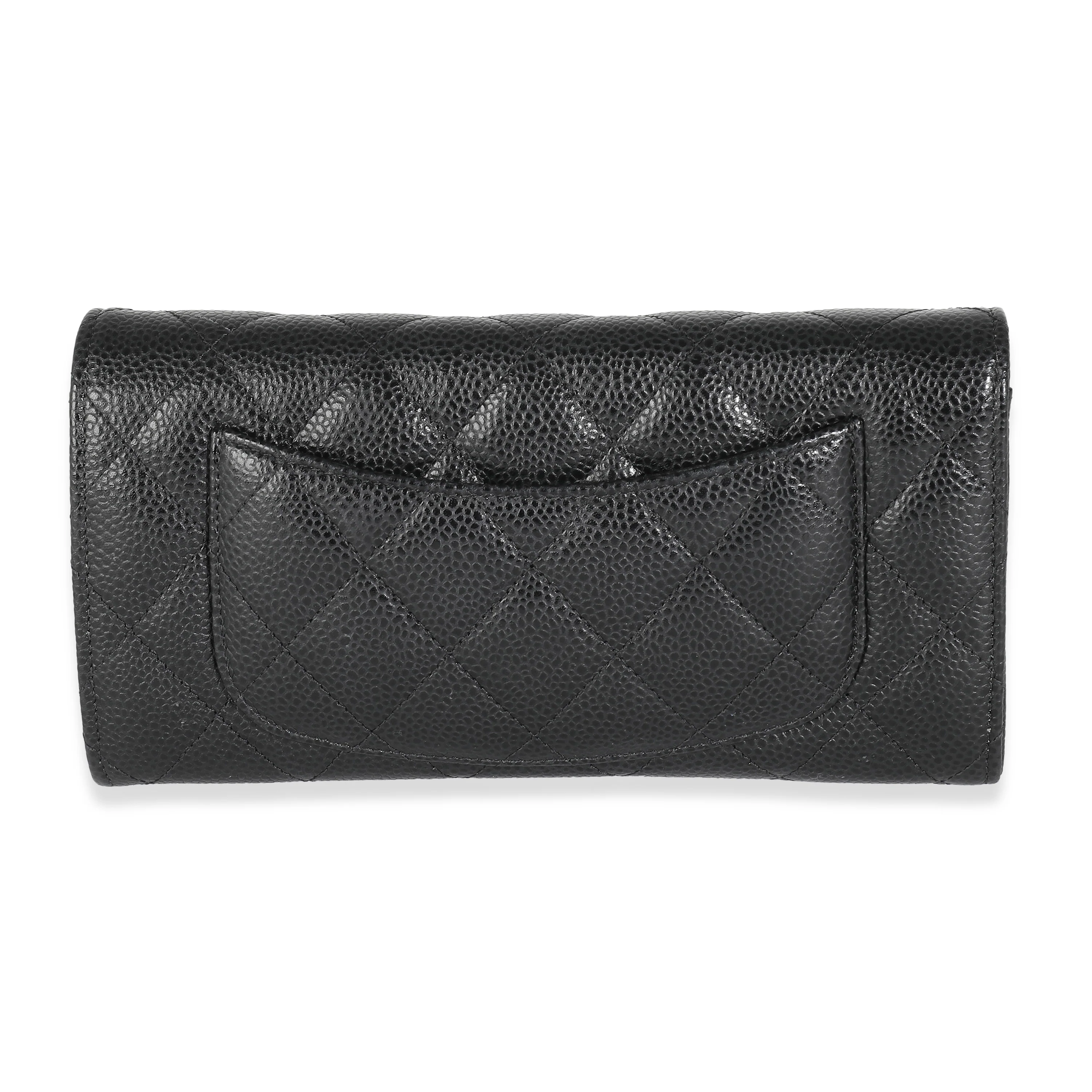 Black Quilted Caviar Classic Long Flap Wallet - Image 4