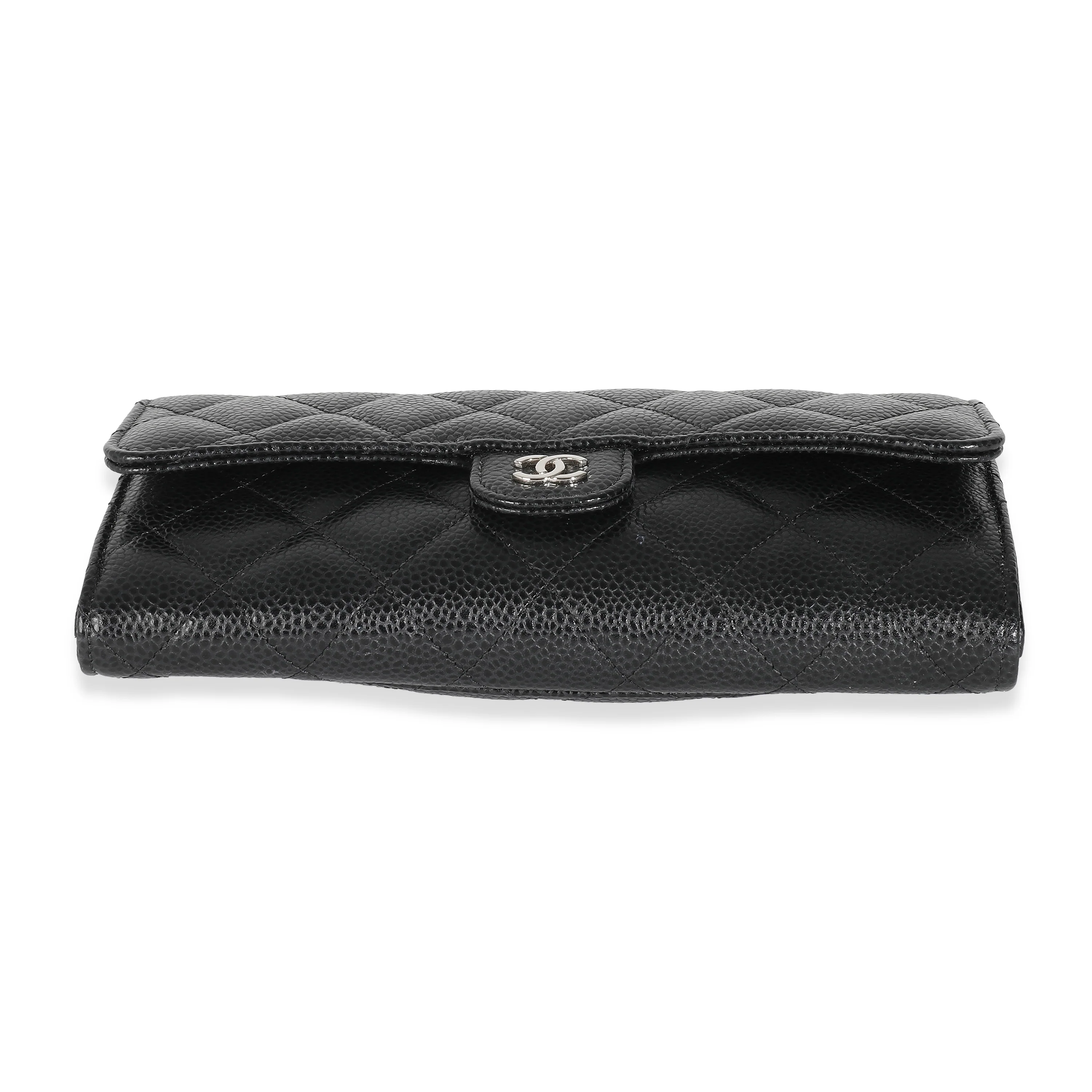 Black Quilted Caviar Classic Long Flap Wallet - Image 5