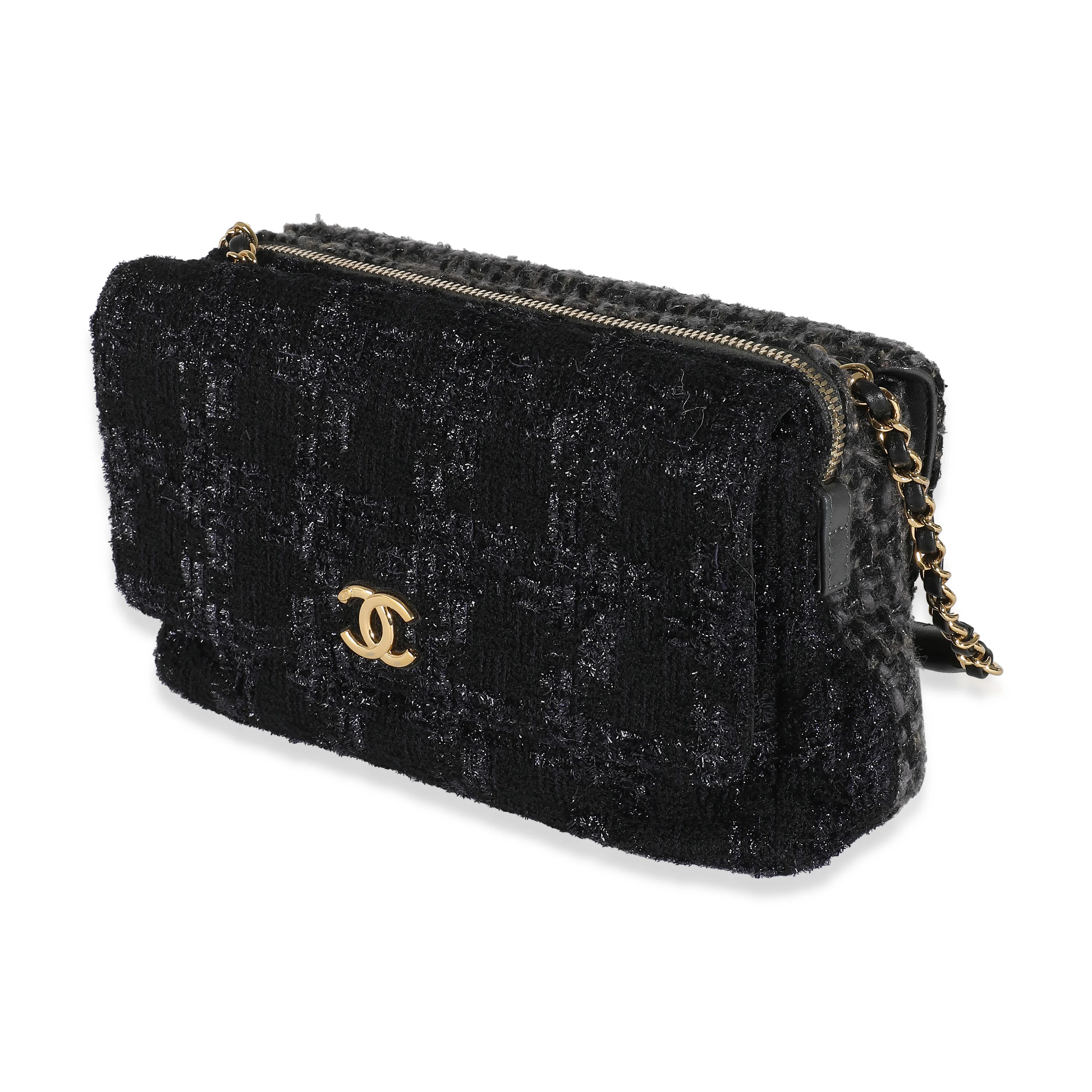 Hamburg Paris Black Metallic Tweed Medium Double Side Flap Bag - Image 2