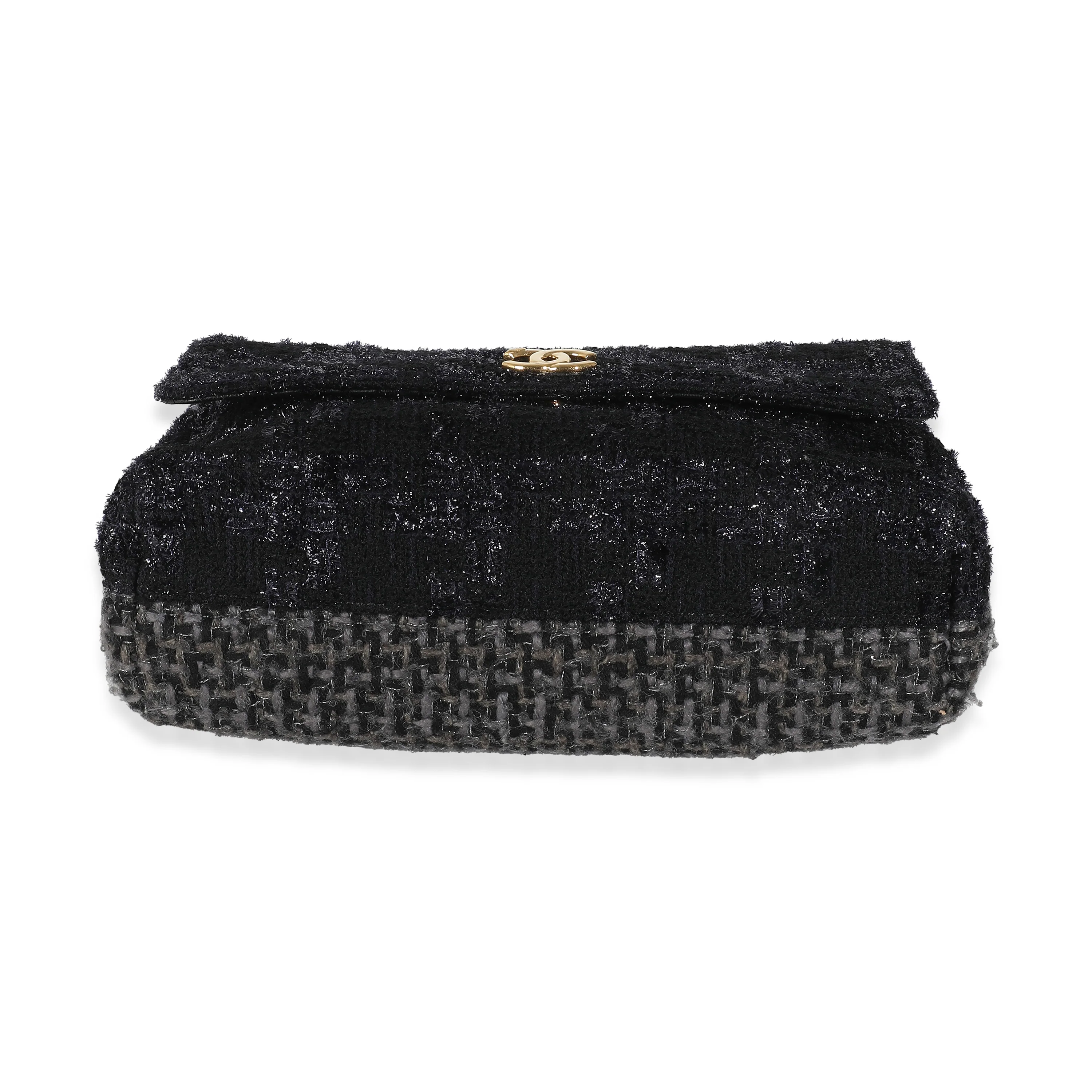 Hamburg Paris Black Metallic Tweed Medium Double Side Flap Bag - Image 4