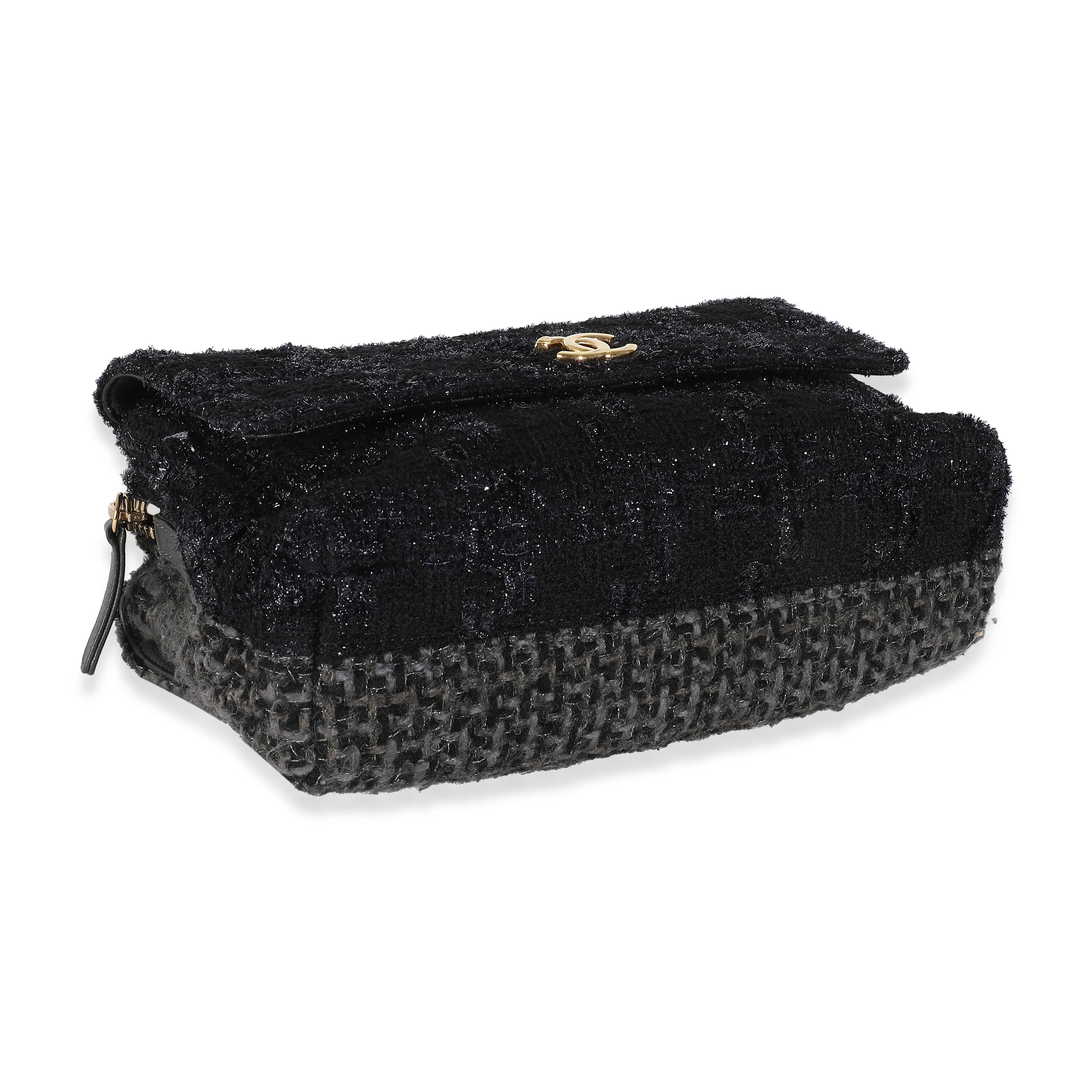 Hamburg Paris Black Metallic Tweed Medium Double Side Flap Bag - Image 5