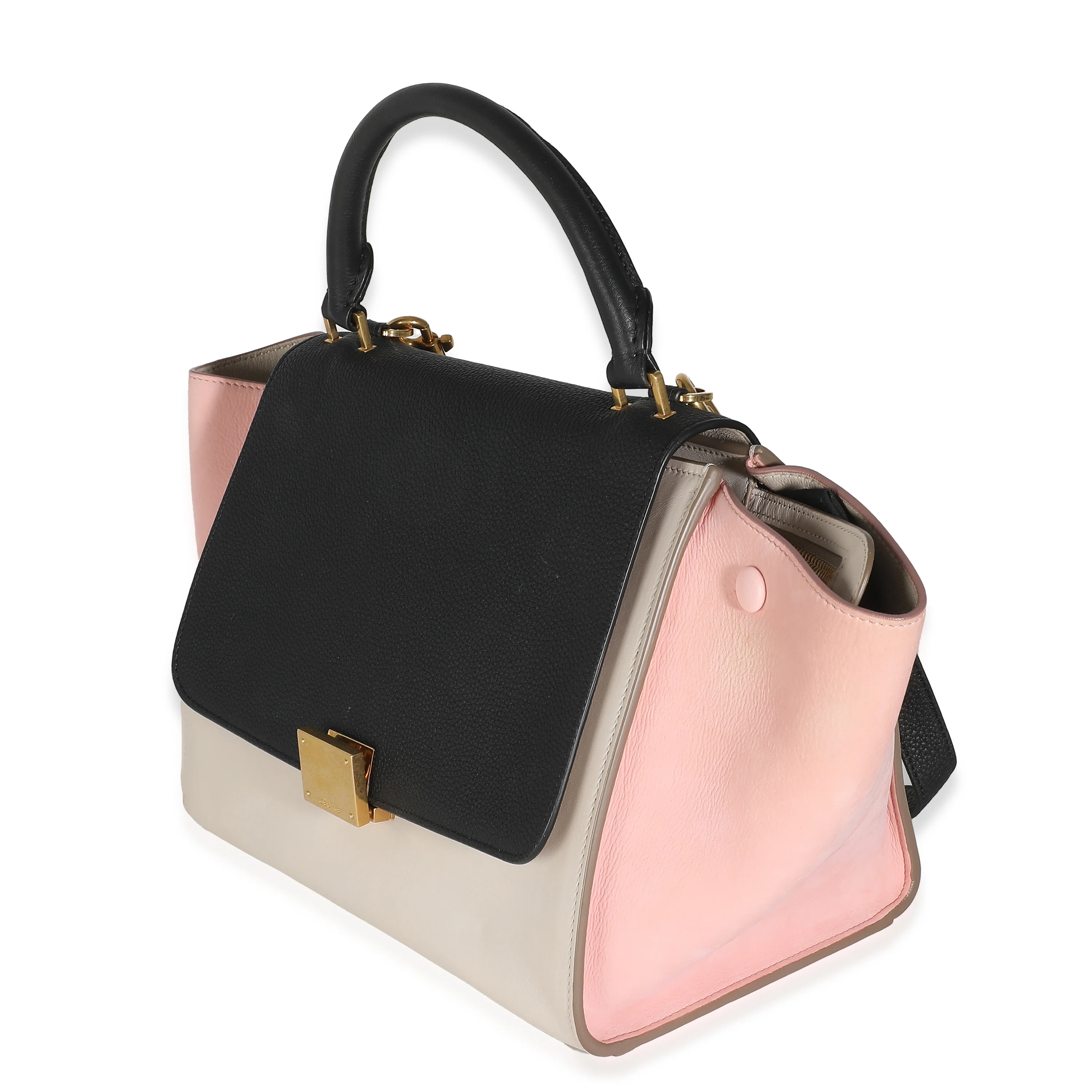 Black Grey Pink Suede Grained Calfskin Tricolor Small Trapeze Bag - Image 2