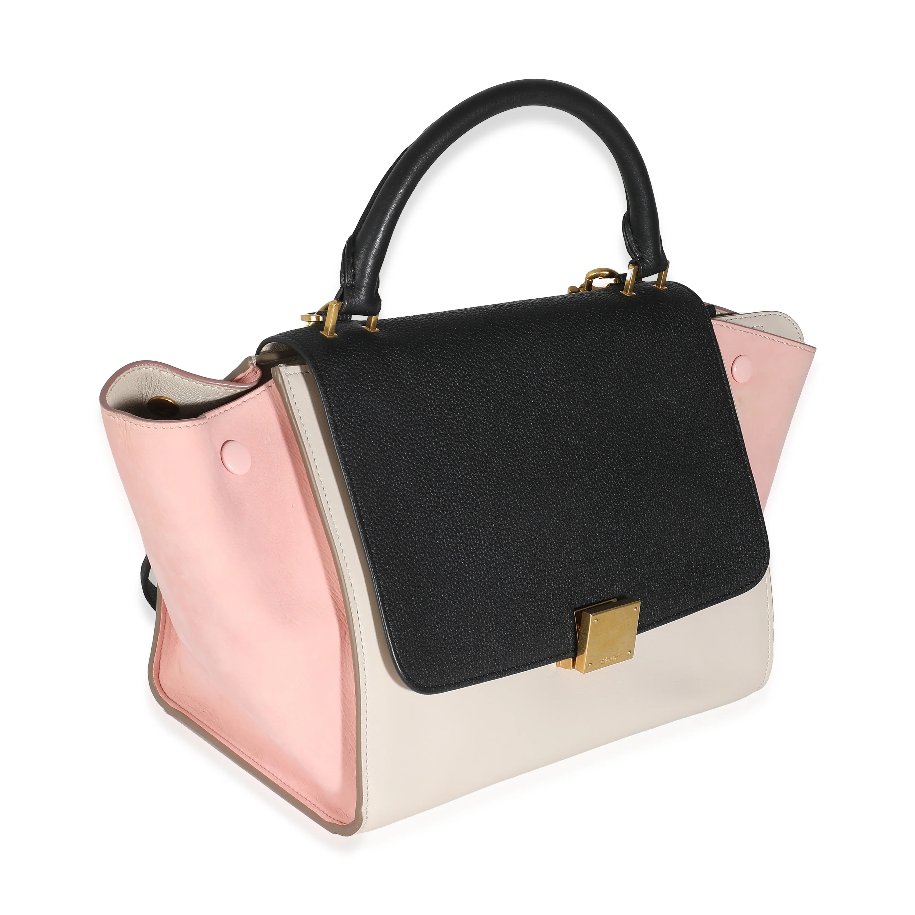 Black Grey Pink Suede Grained Calfskin Tricolor Small Trapeze Bag - Image 3