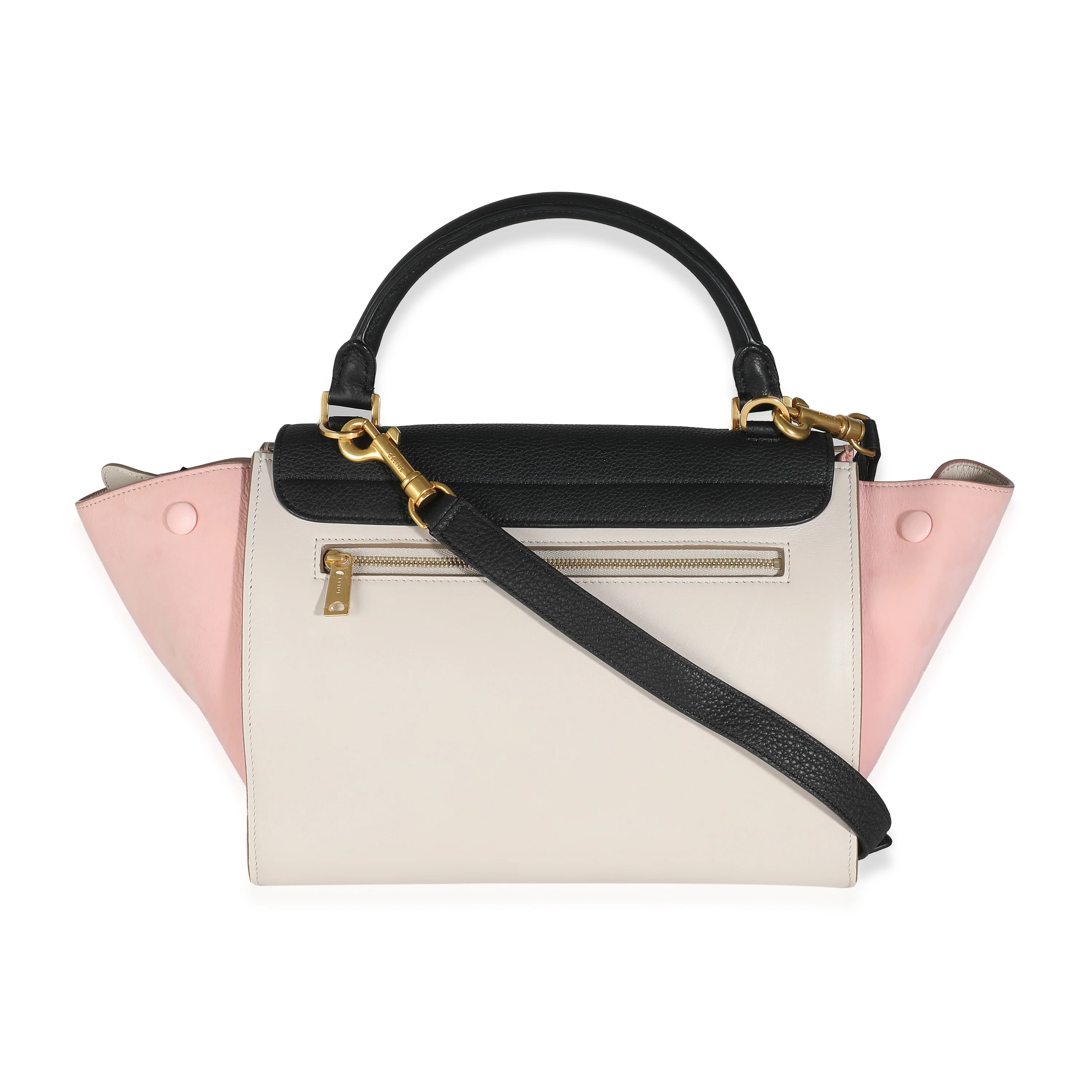 Black Grey Pink Suede Grained Calfskin Tricolor Small Trapeze Bag - Image 4