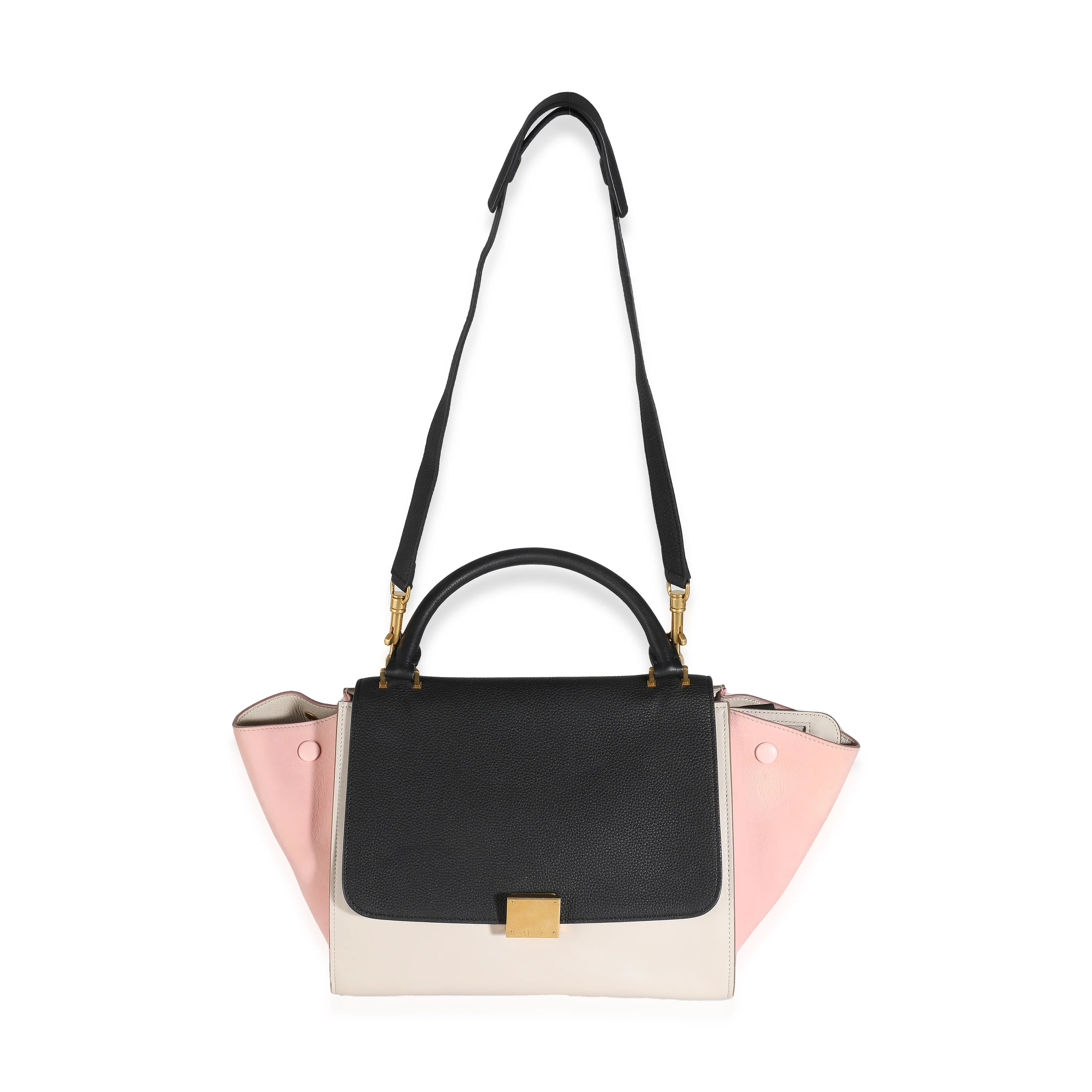 Black Grey Pink Suede Grained Calfskin Tricolor Small Trapeze Bag - Image 8