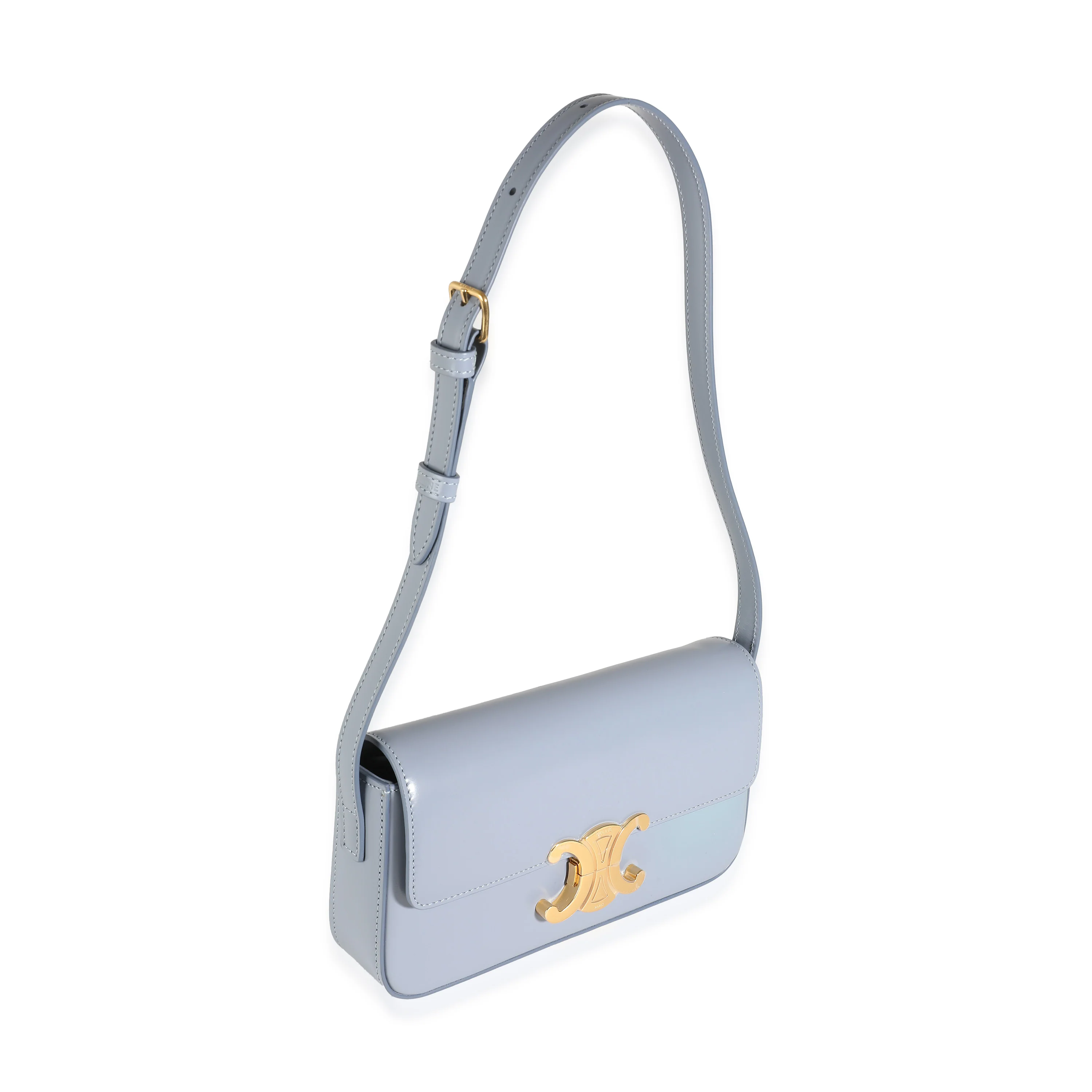 Pale Blue Shiny Calfskin Triomphe Shoulder Bag - Image 3