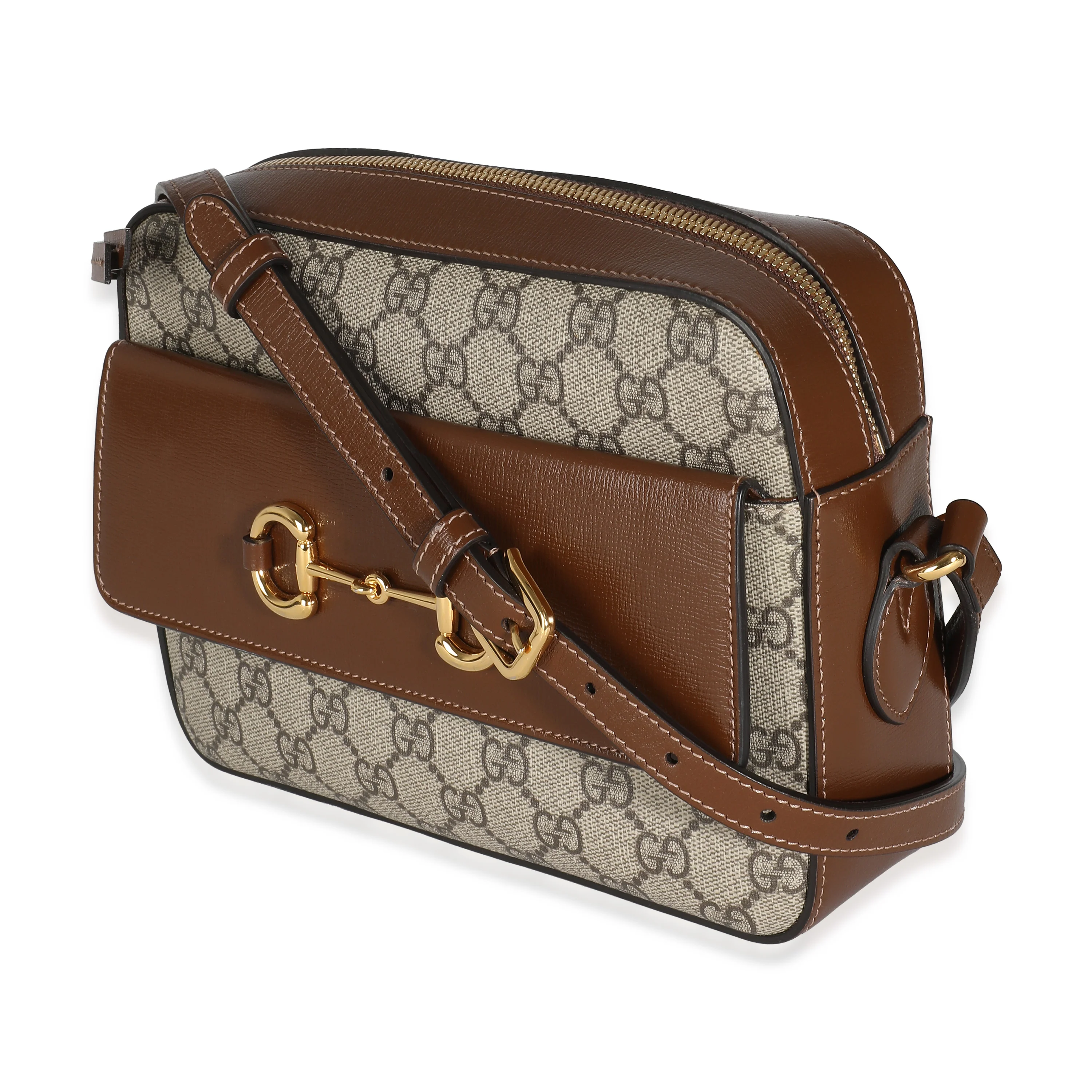 Beige Brown GG Supreme Monogram Small Horsebit 1955 Shoulder Bag - Image 2