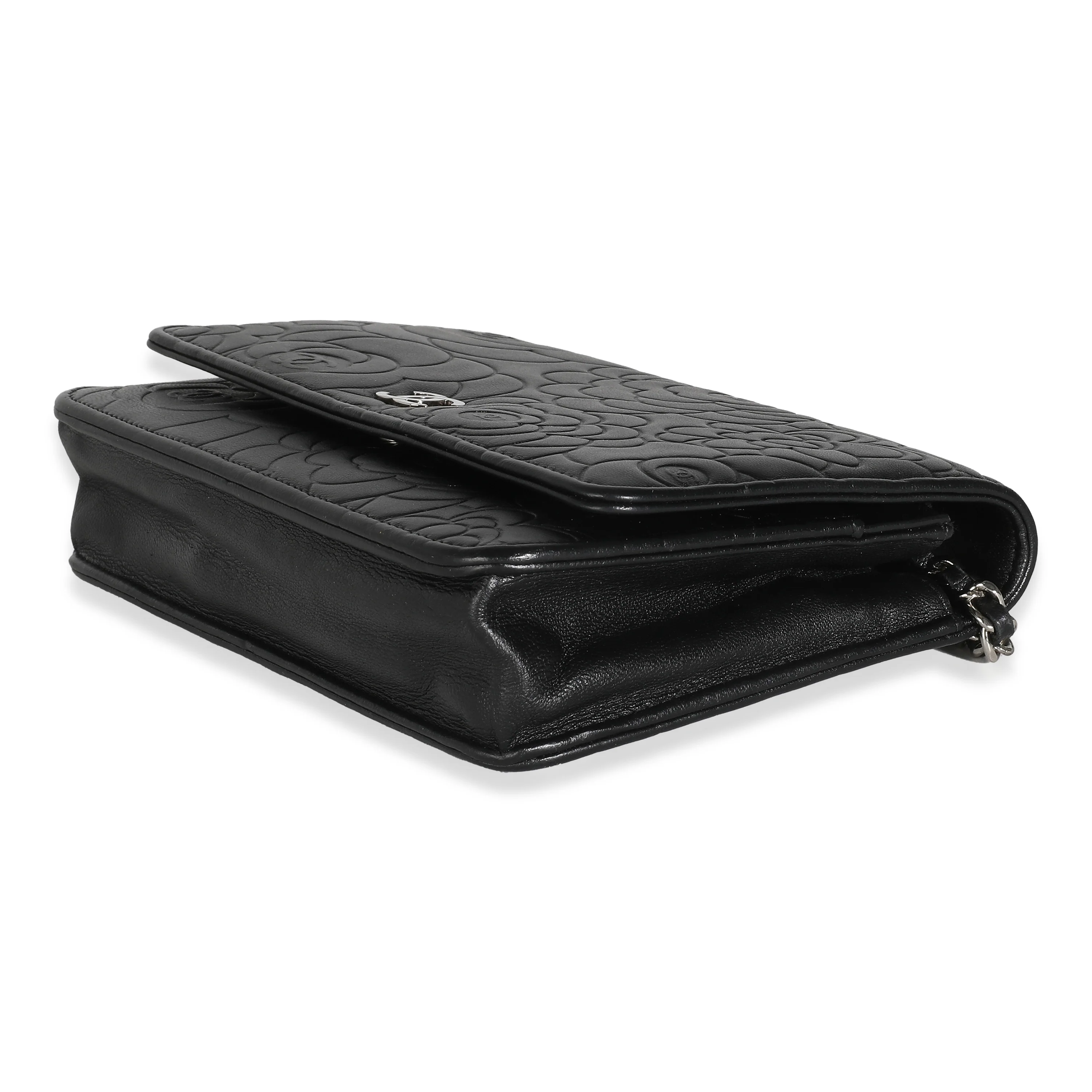 Black Camellia Lambskin Wallet On Chain - Image 7