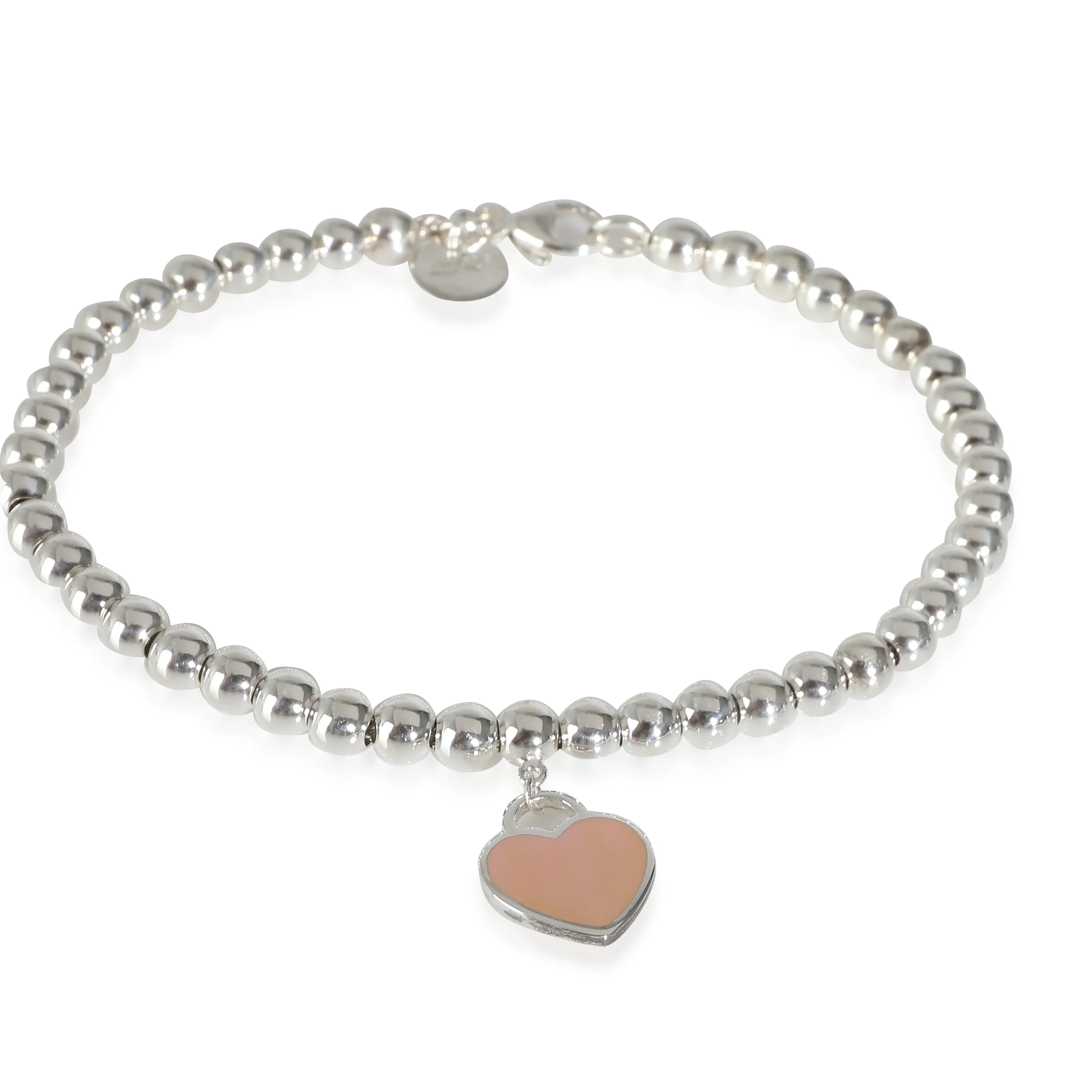 Return To Tiffany Bead Bracelet With Pink Enamel Heart Charm in Sterling Silver