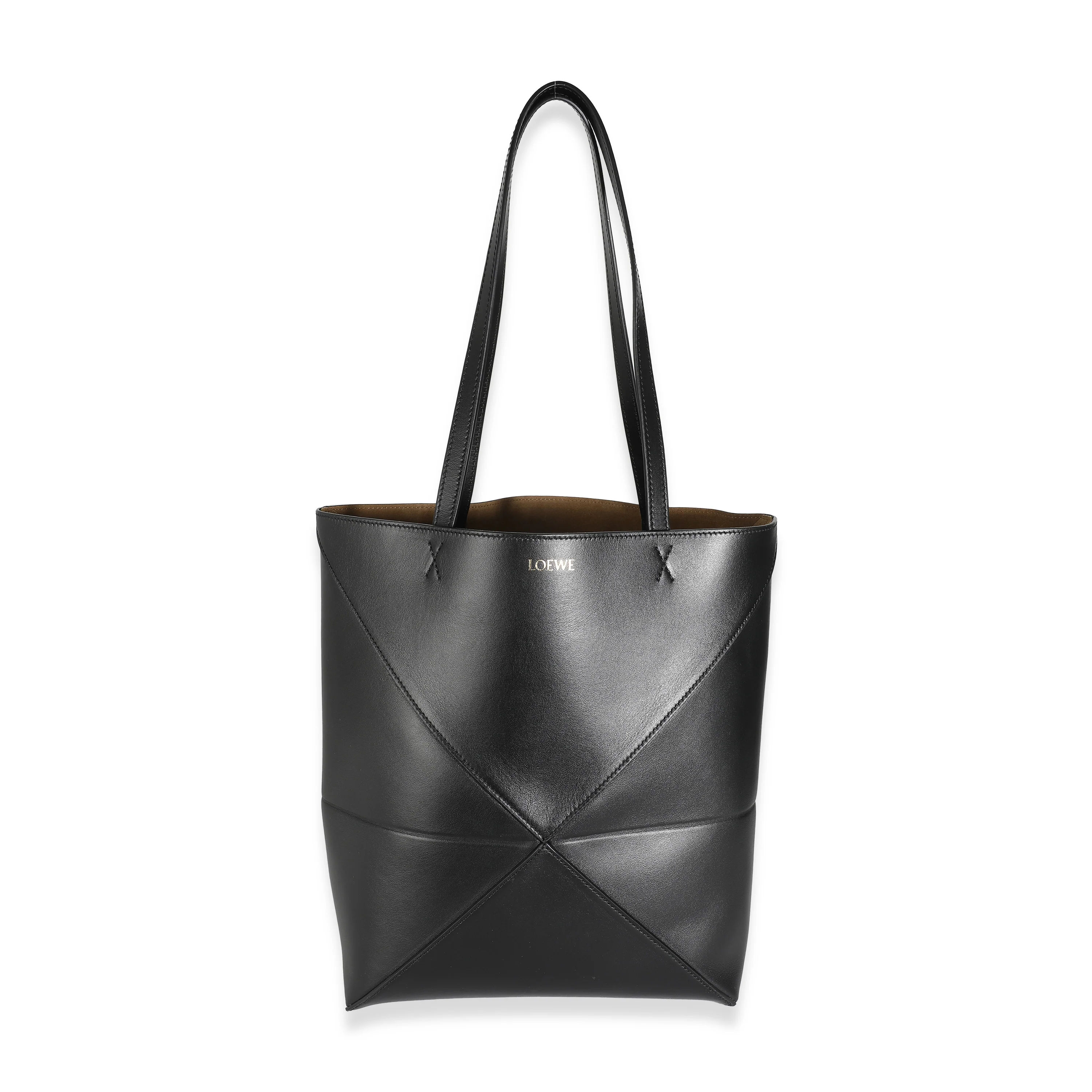 Black Shiny Calfskin Medium Puzzle Fold Tote