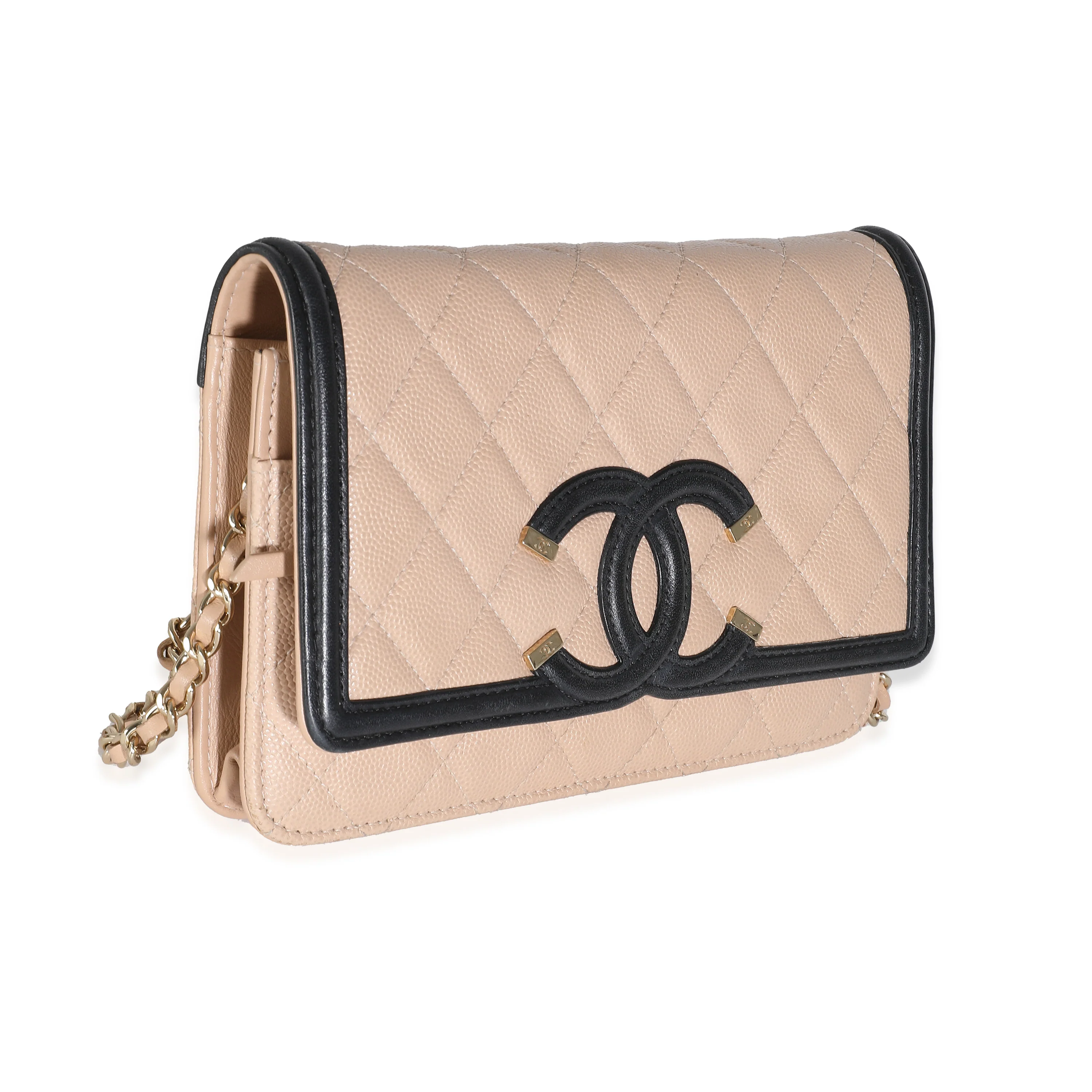 20B Beige Quilted Caviar Filigree Wallet On Chain - Image 3