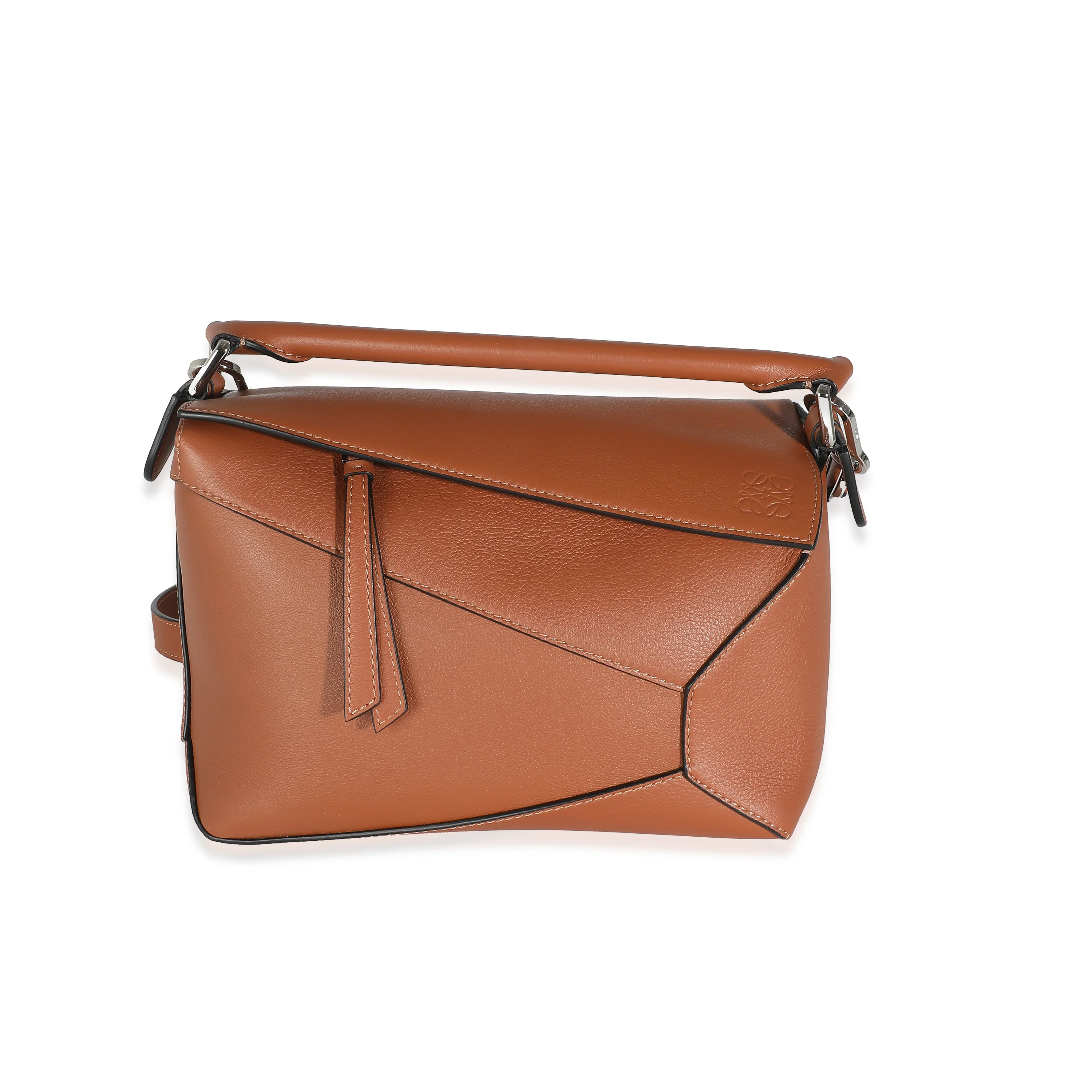 Tan Calfskin Small Puzzle Edge Bag