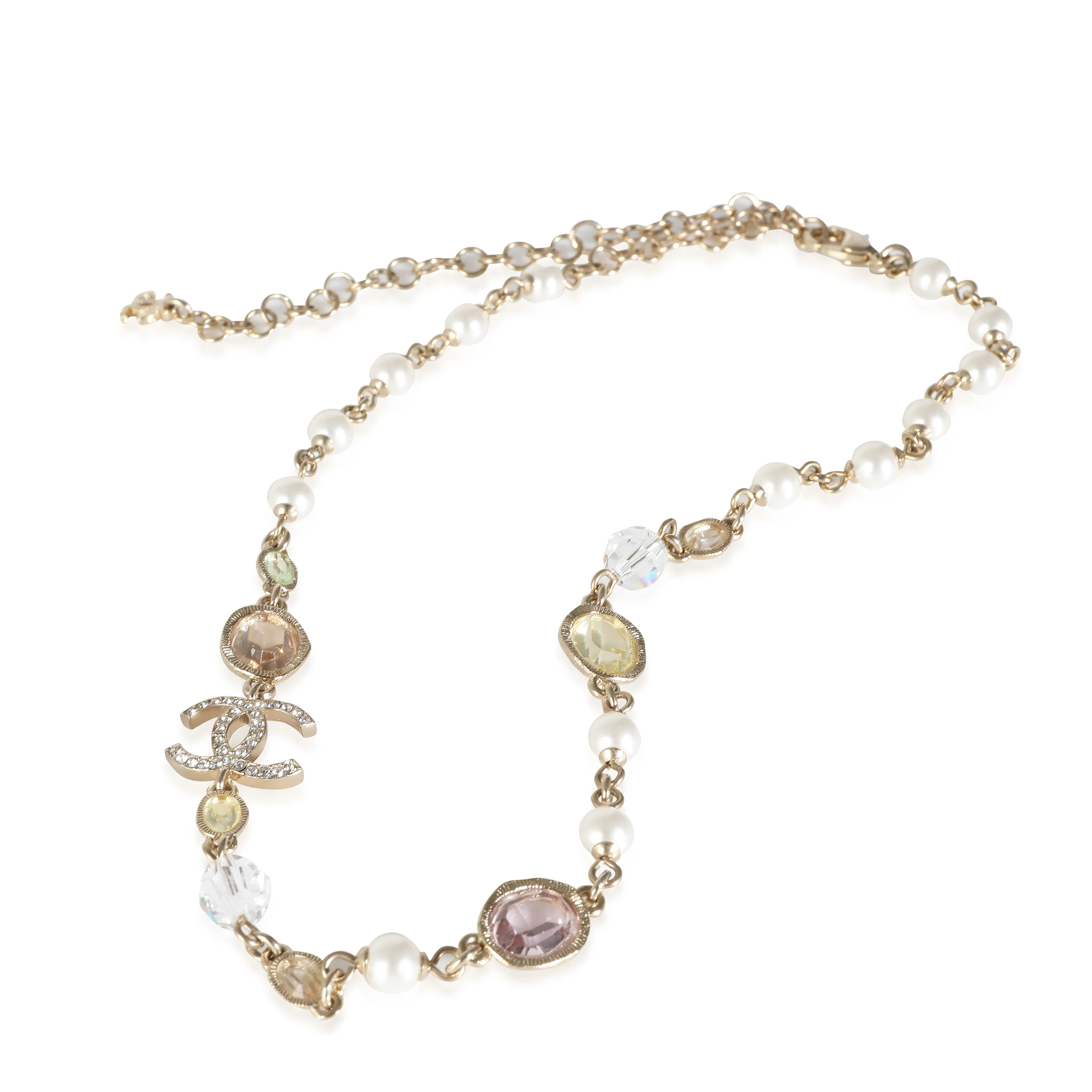 2021 Faux Pearl, Gripoix & Strass Yellow Gold Plated Station Necklace - Image 2