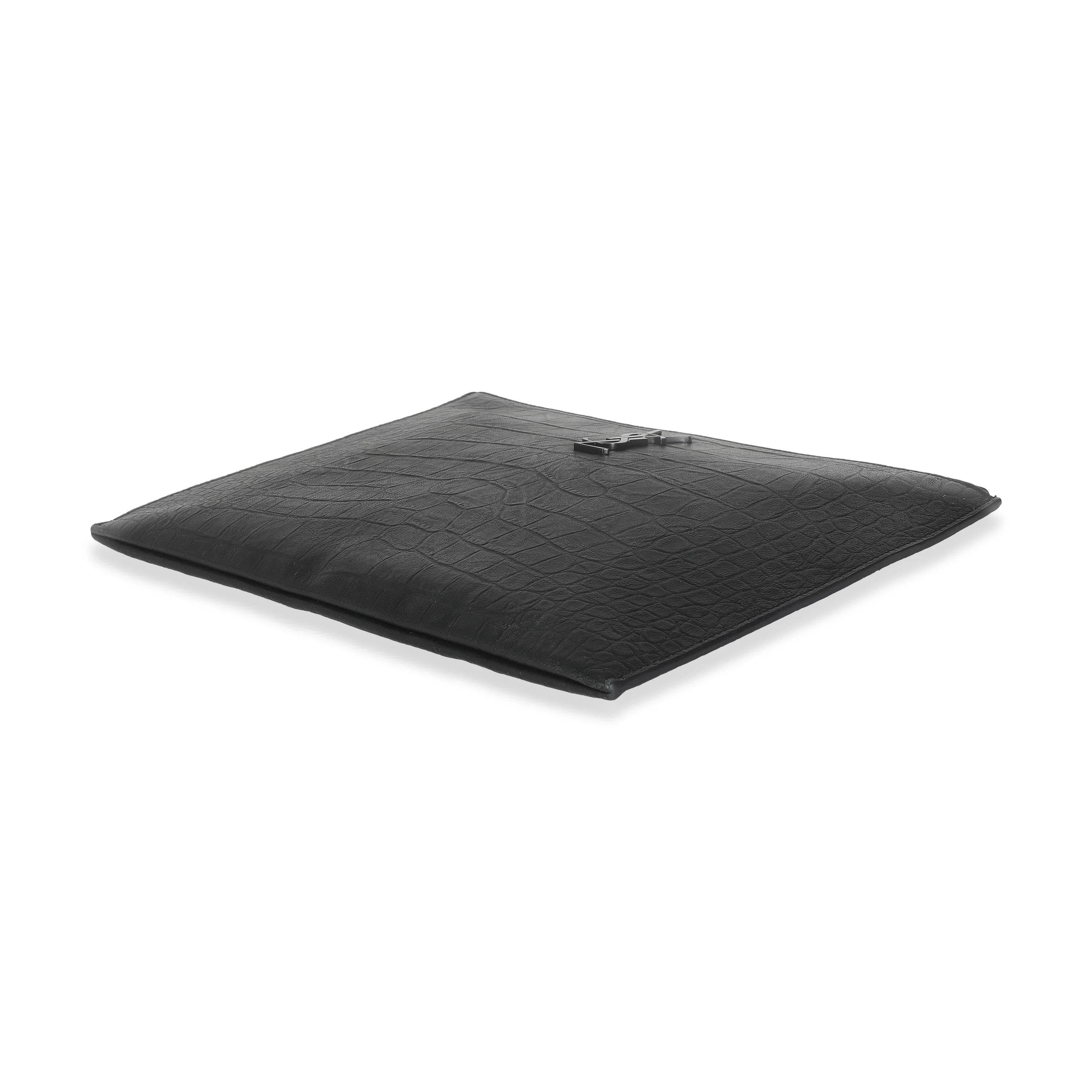 Black Calfskin Crocodile Embossed Cassandre Zipped Tablet Holder - Image 7