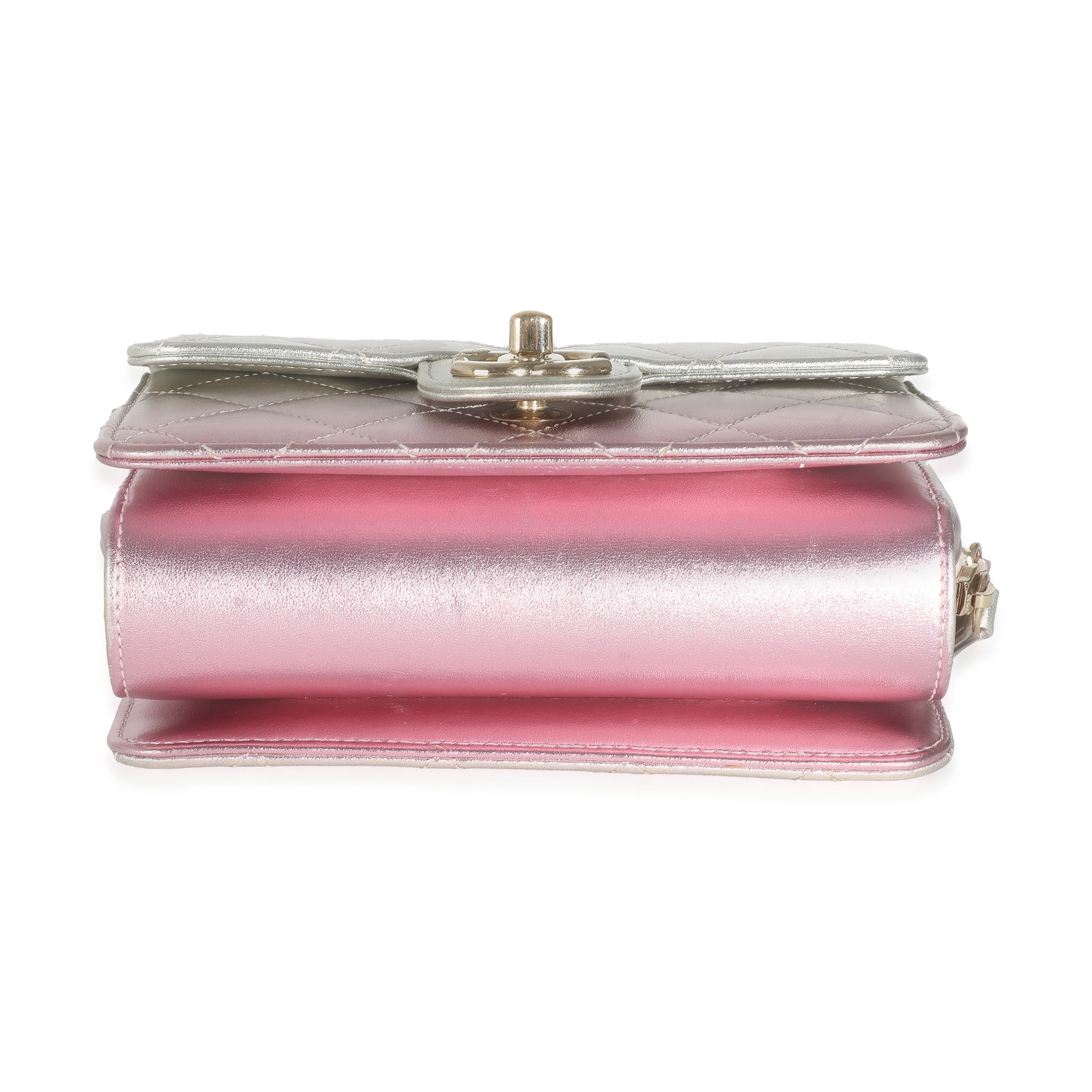 Gold Pink Ombre Metallic Lambskin Like A Wallet Flap Bag - Image 5