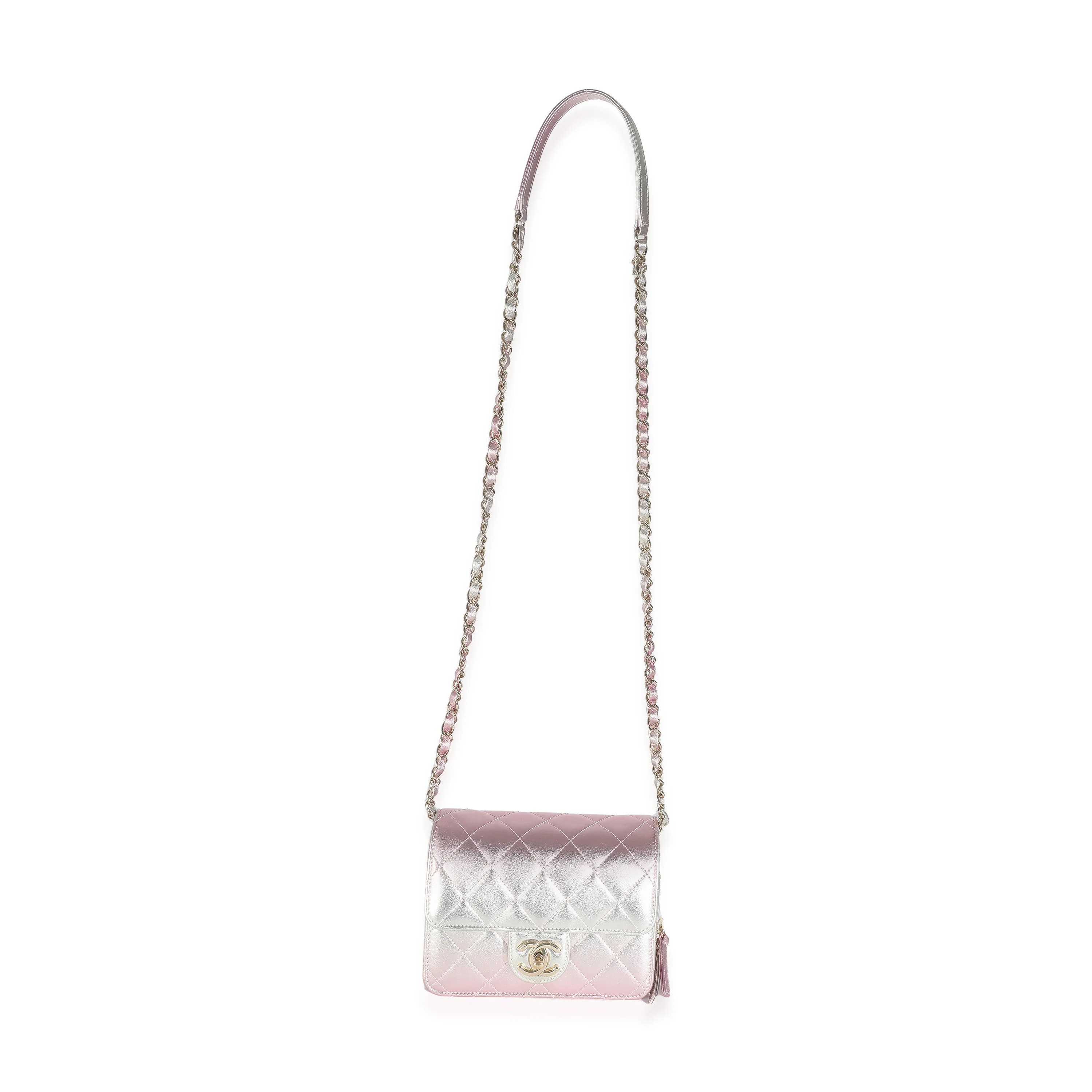 Gold Pink Ombre Metallic Lambskin Like A Wallet Flap Bag - Image 8