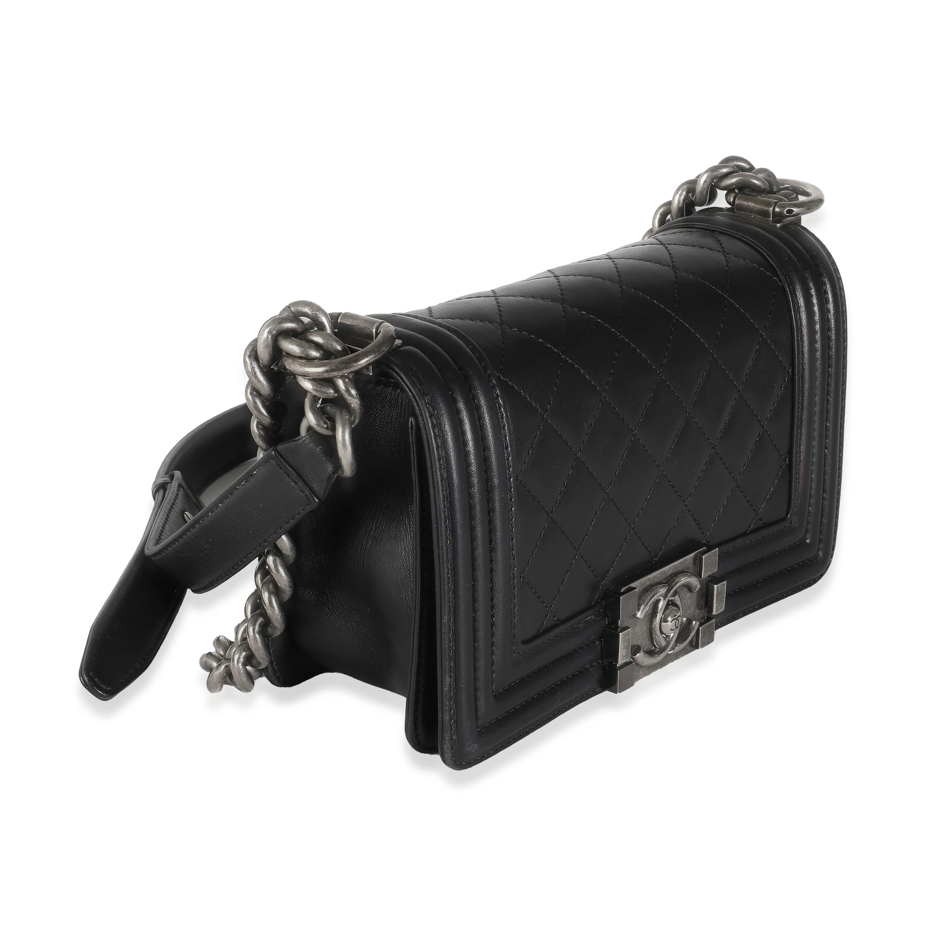 Black Quilted Lambskin Small Boy Bag - Image 3