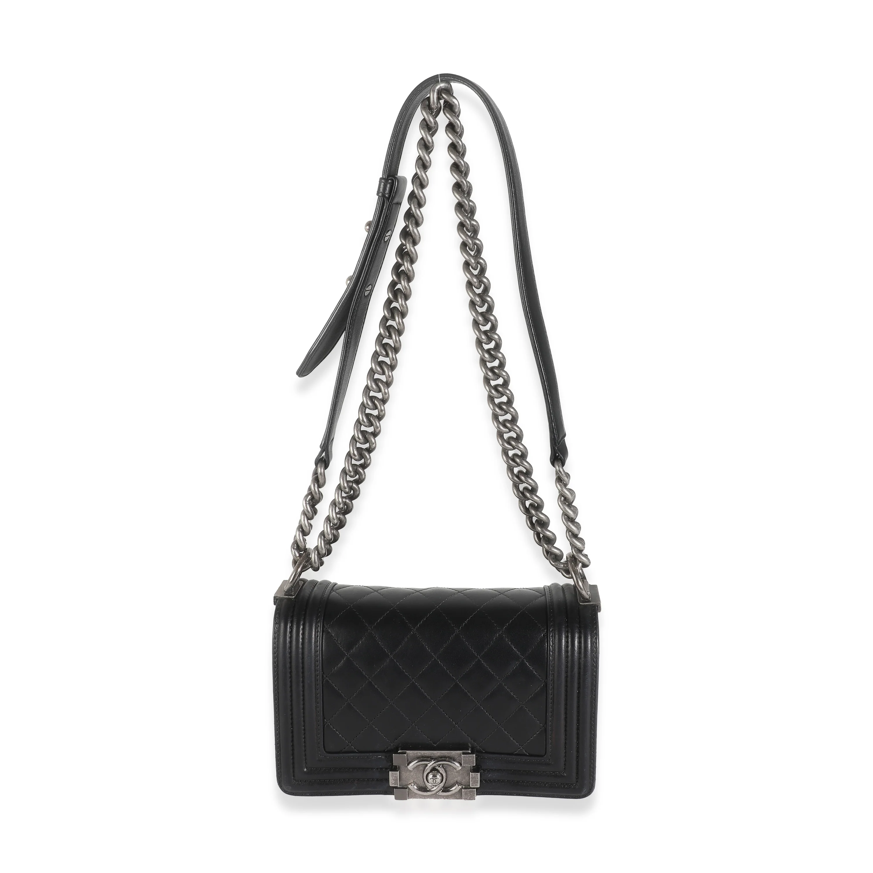 Black Quilted Lambskin Small Boy Bag - Image 8