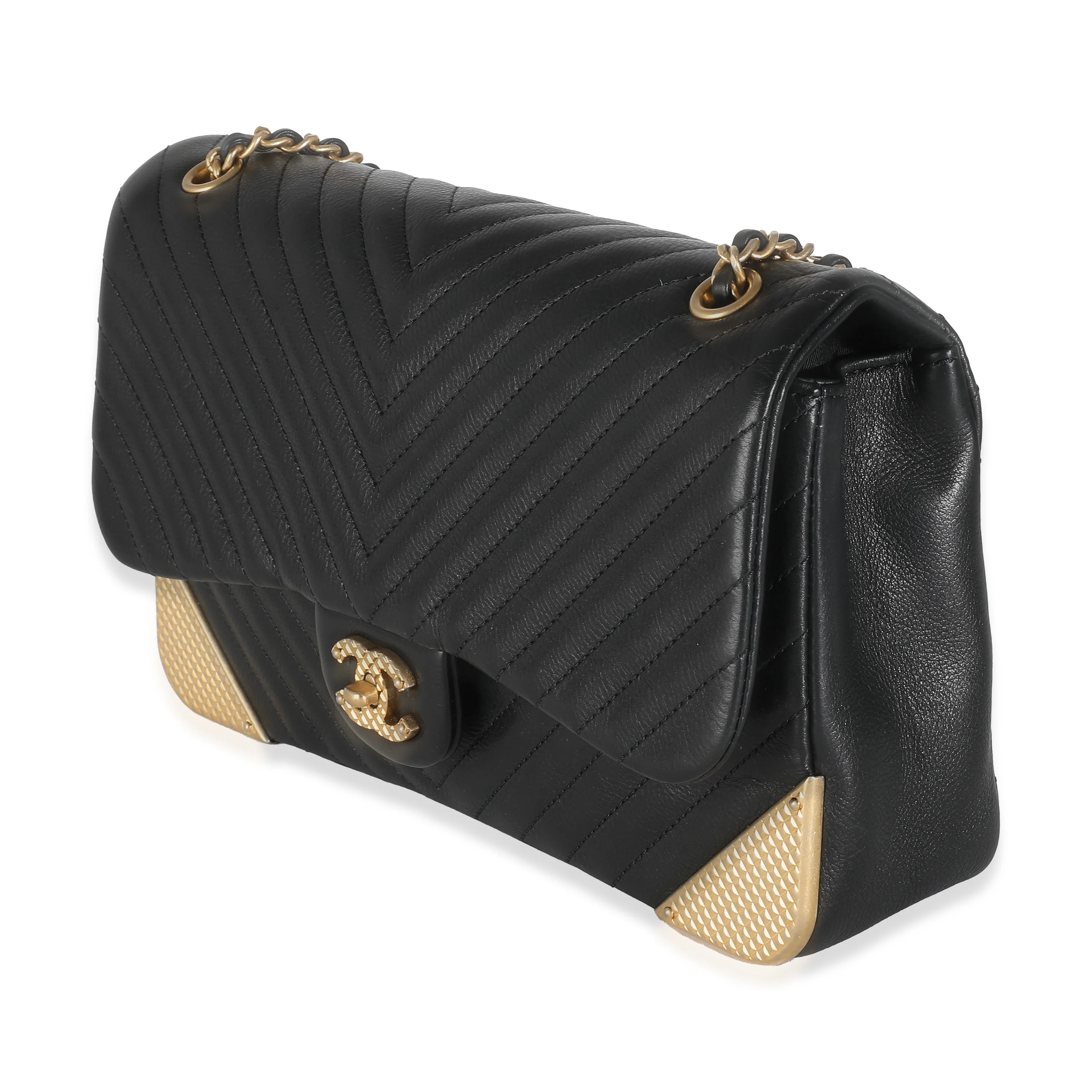 Black Chevron Calfskin Rock The Corner Flap Bag - Image 2