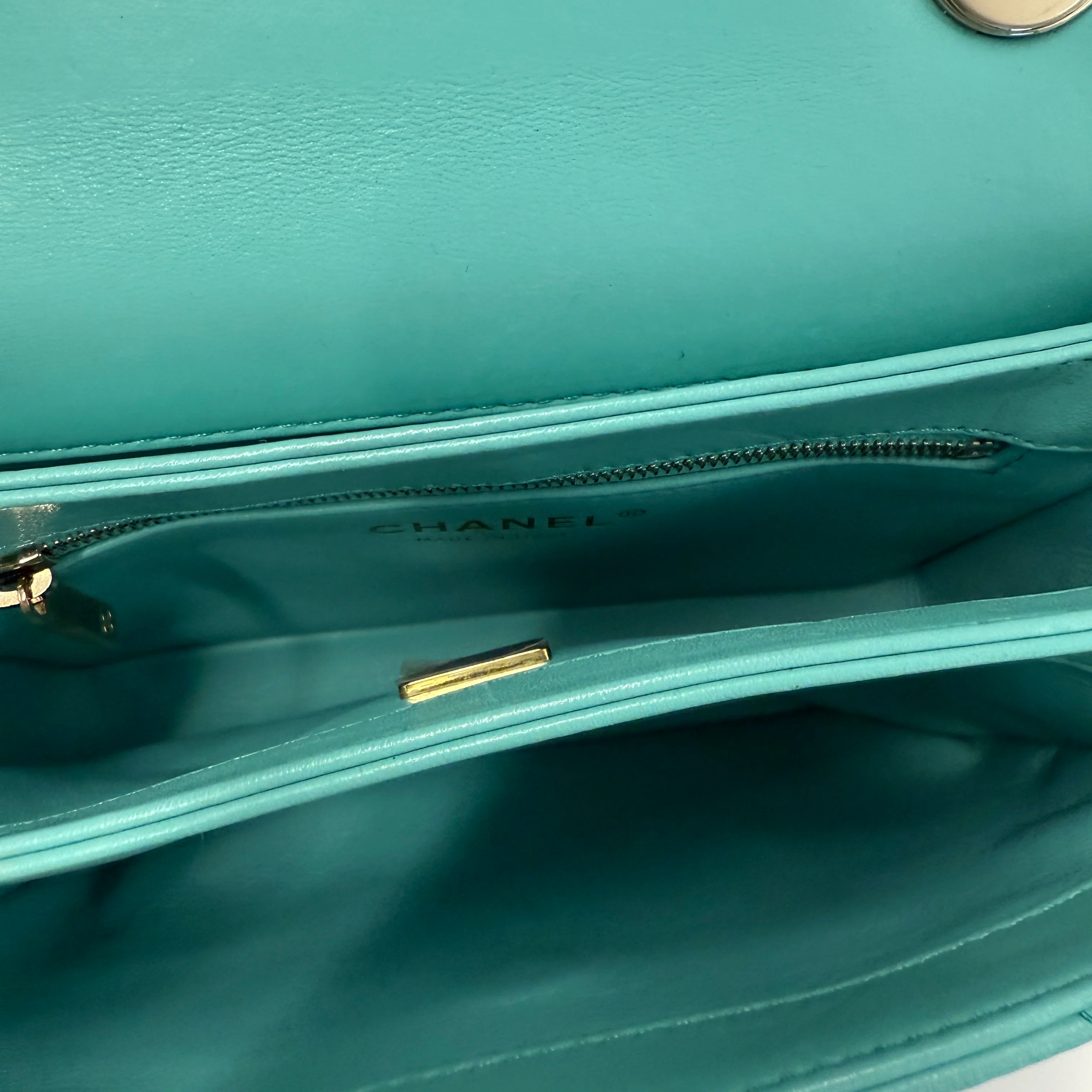 24C Turquoise Quilted Lambskin Mini Trendy Top Handle - Image 8