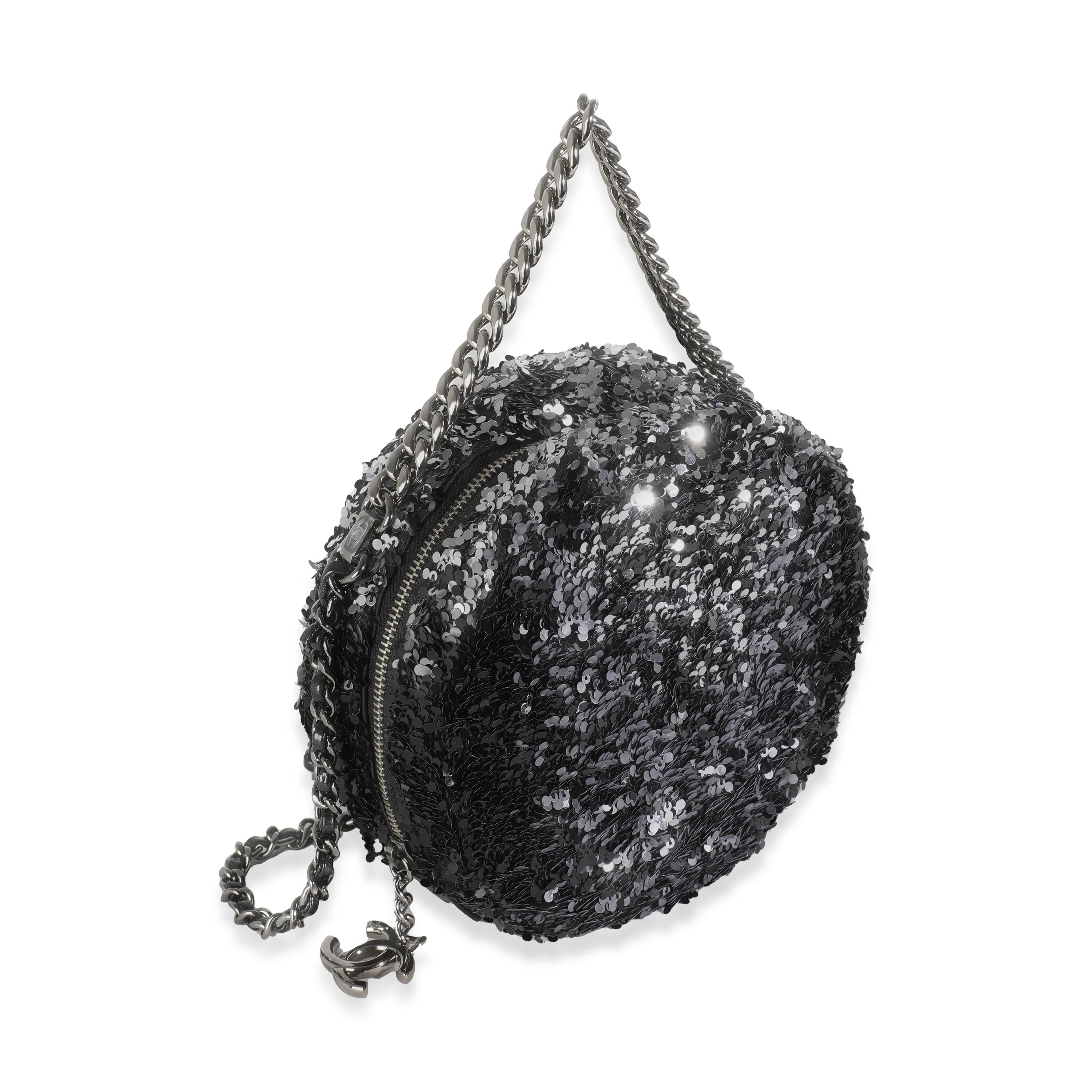 Black Silver Sequin Round Chain Bag - Image 3