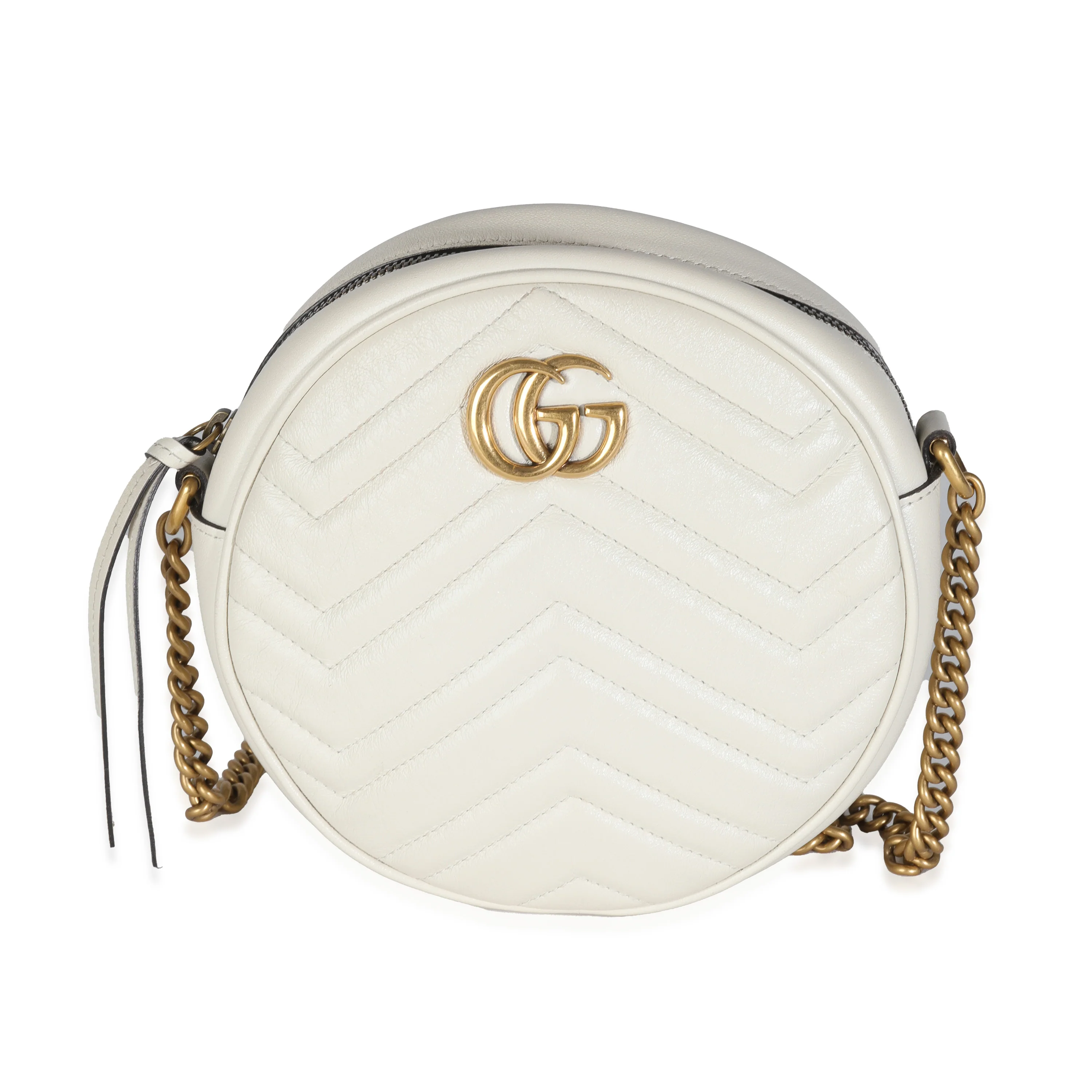 White Matelasse Calfskin Round Marmont Bag