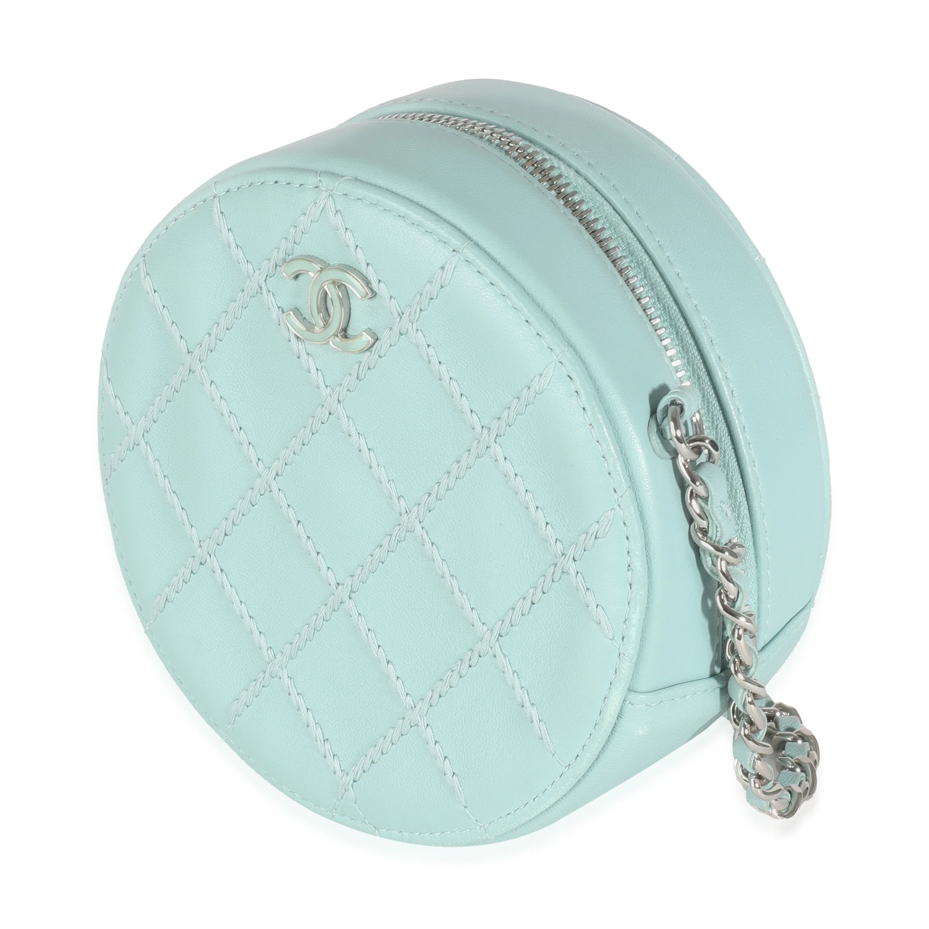 Light Blue Quilted Lambskin Round Clutch On Chain - Image 2