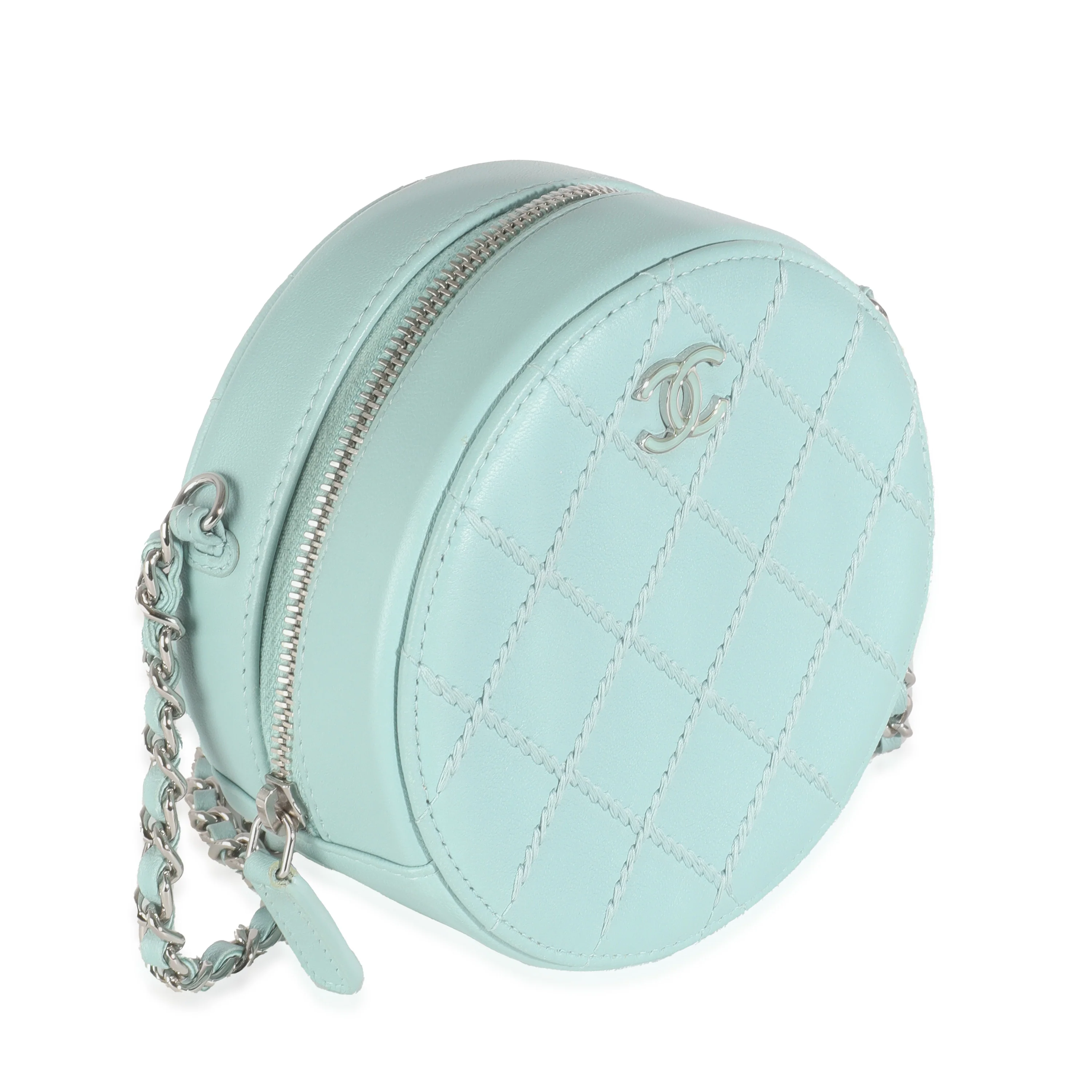 Light Blue Quilted Lambskin Round Clutch On Chain - Image 3