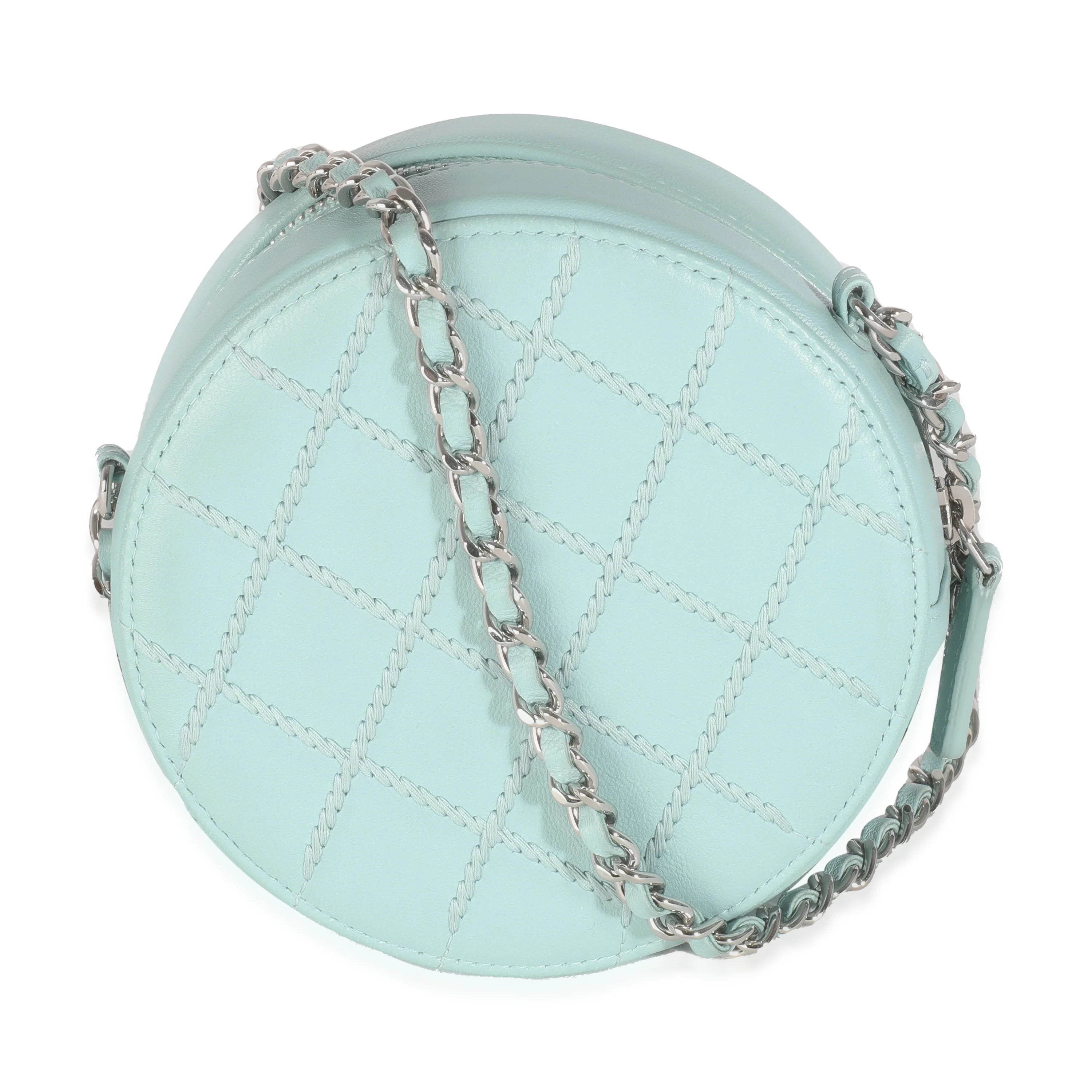 Light Blue Quilted Lambskin Round Clutch On Chain - Image 4