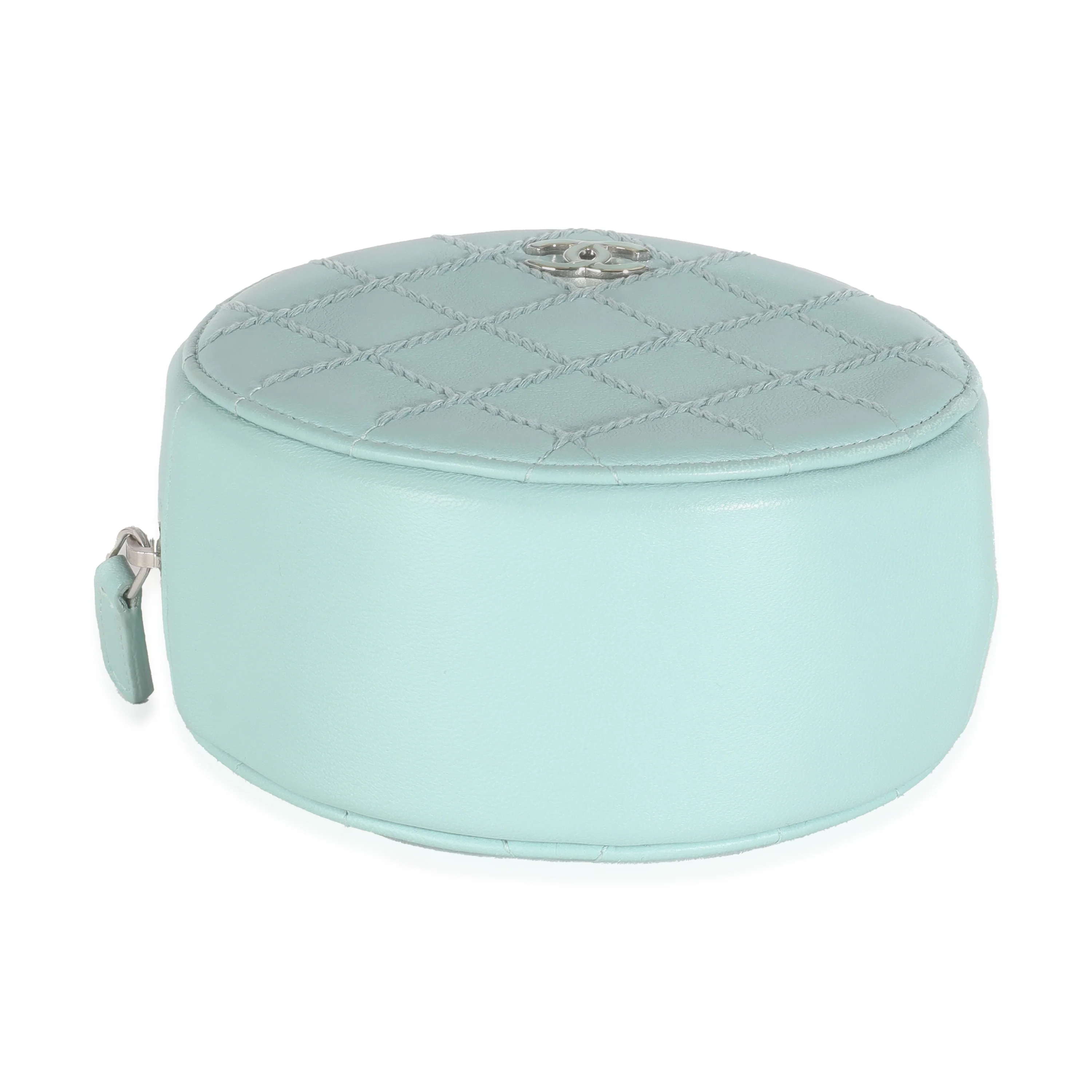 Light Blue Quilted Lambskin Round Clutch On Chain - Image 5