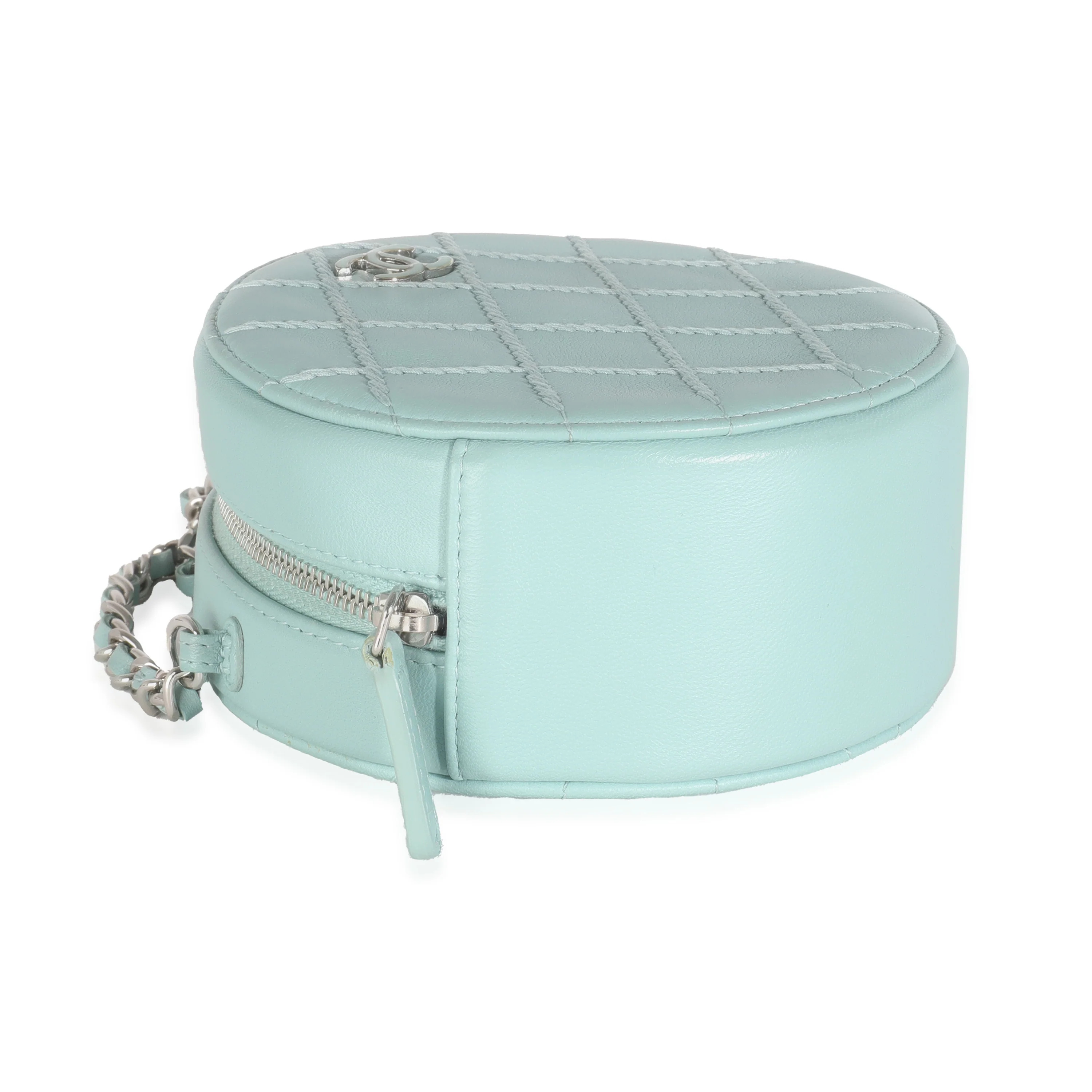 Light Blue Quilted Lambskin Round Clutch On Chain - Image 6