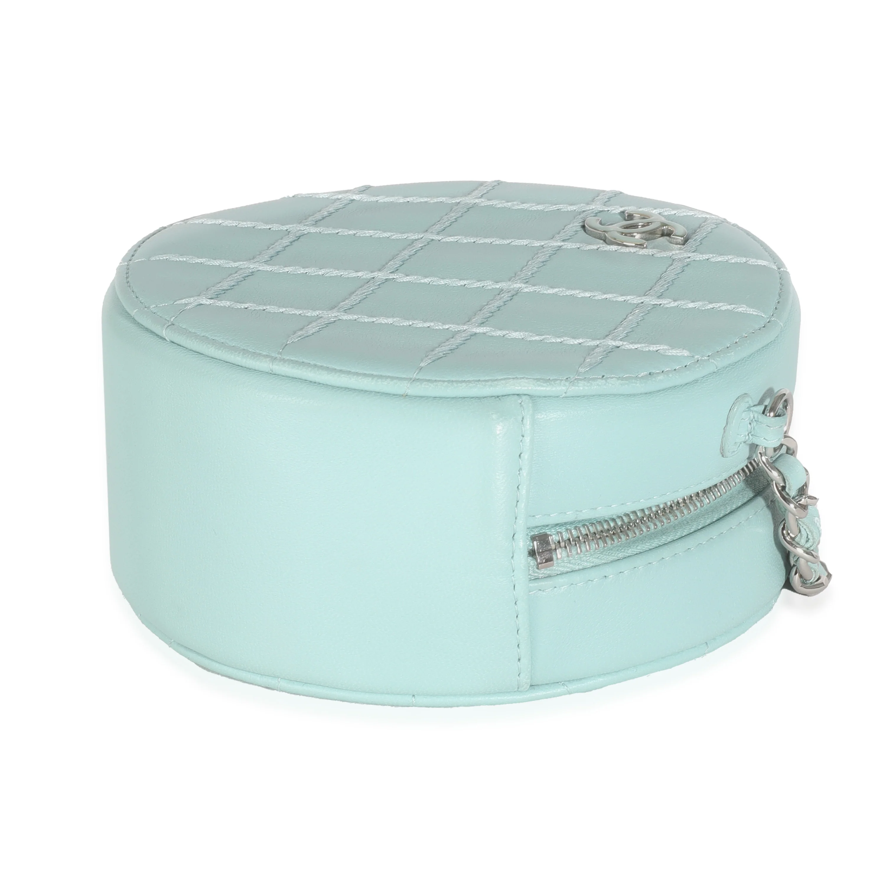 Light Blue Quilted Lambskin Round Clutch On Chain - Image 7