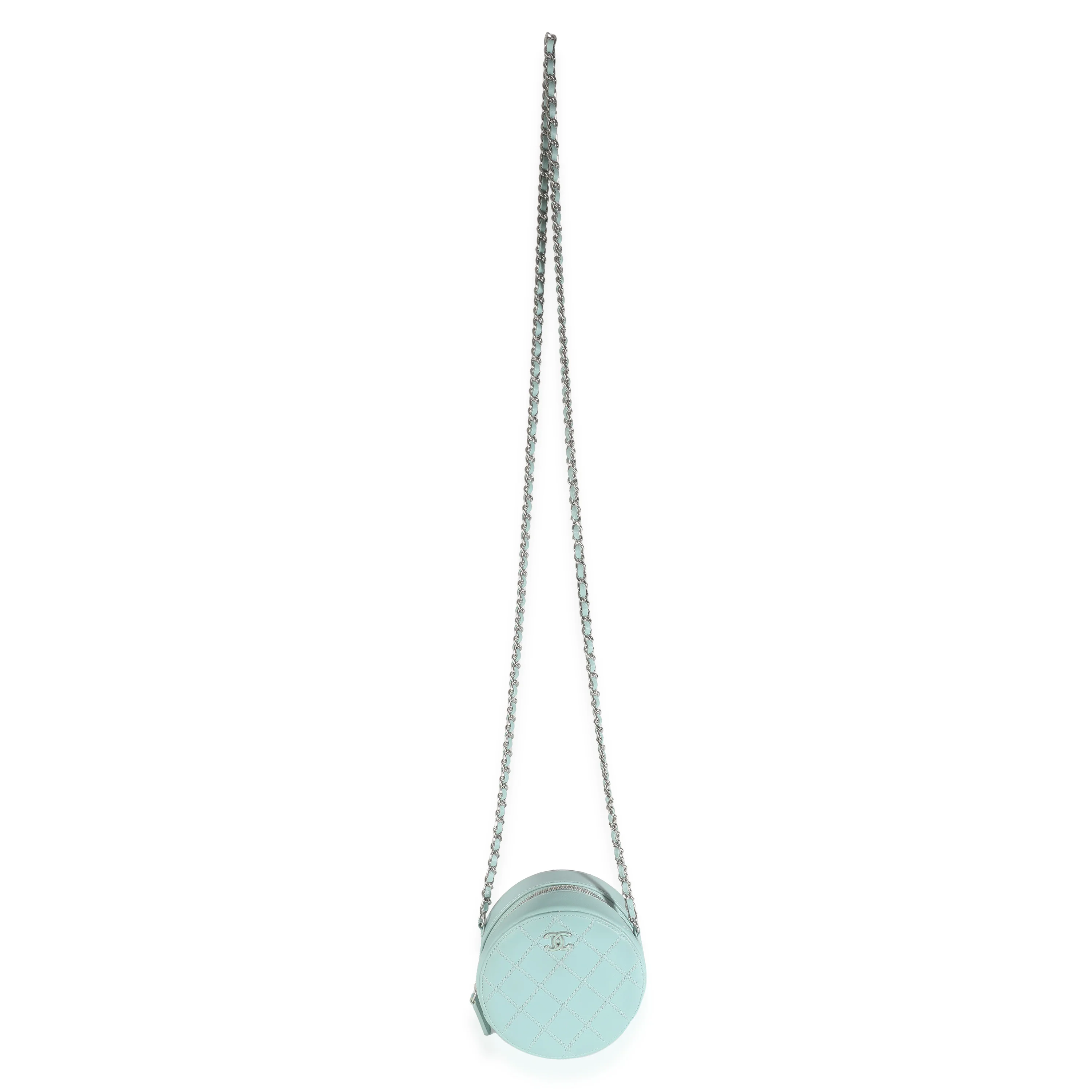 Light Blue Quilted Lambskin Round Clutch On Chain - Image 8