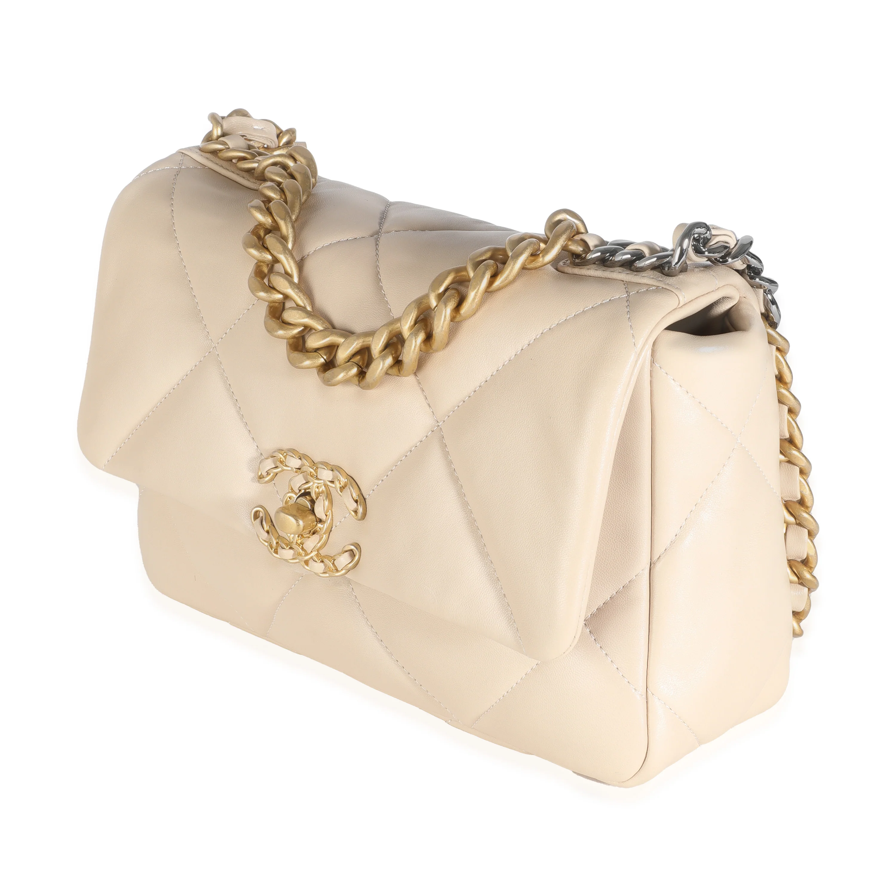 Beige Quilted Lambskin Small Chanel 19 Flap Bag - Image 2