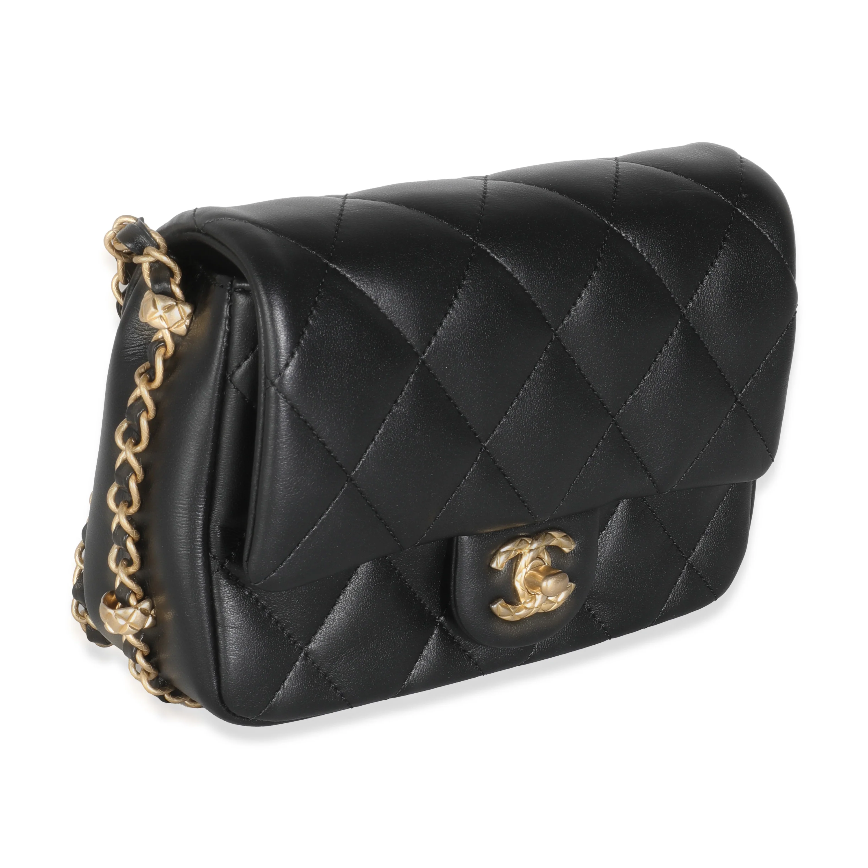 Black Quilted Lambskin Chain Around Mini Square Flap Bag - Image 3