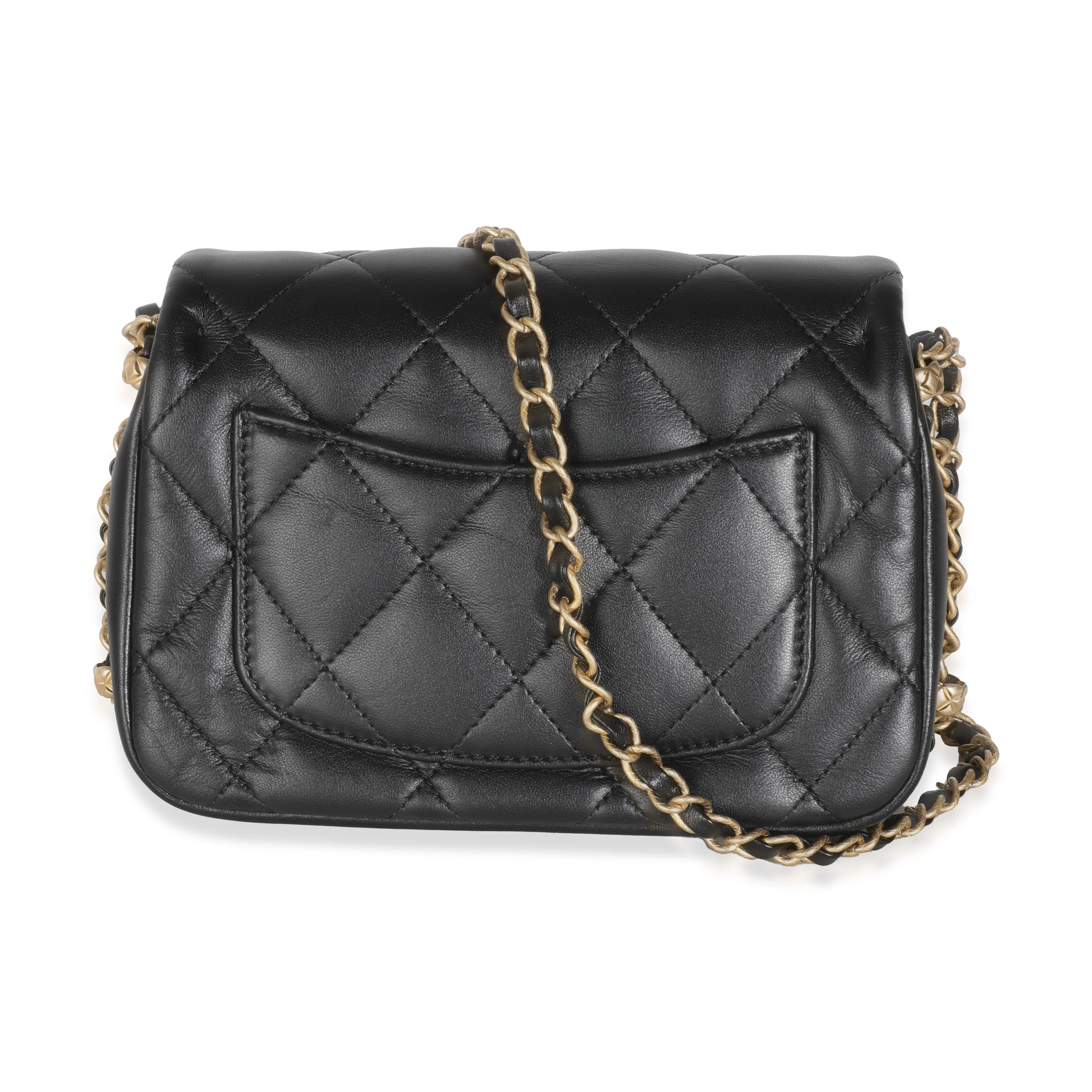 Black Quilted Lambskin Chain Around Mini Square Flap Bag - Image 4