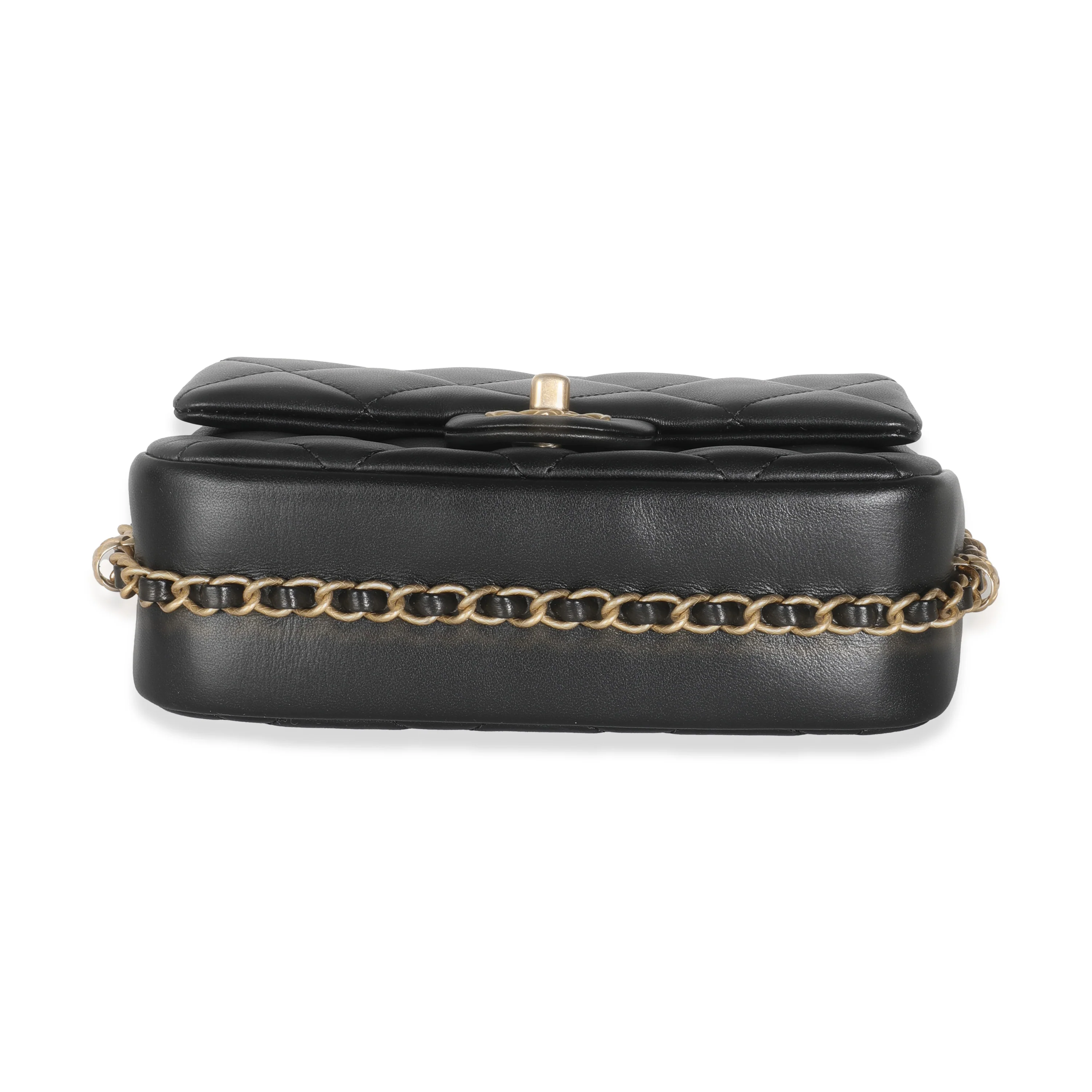 Black Quilted Lambskin Chain Around Mini Square Flap Bag - Image 5