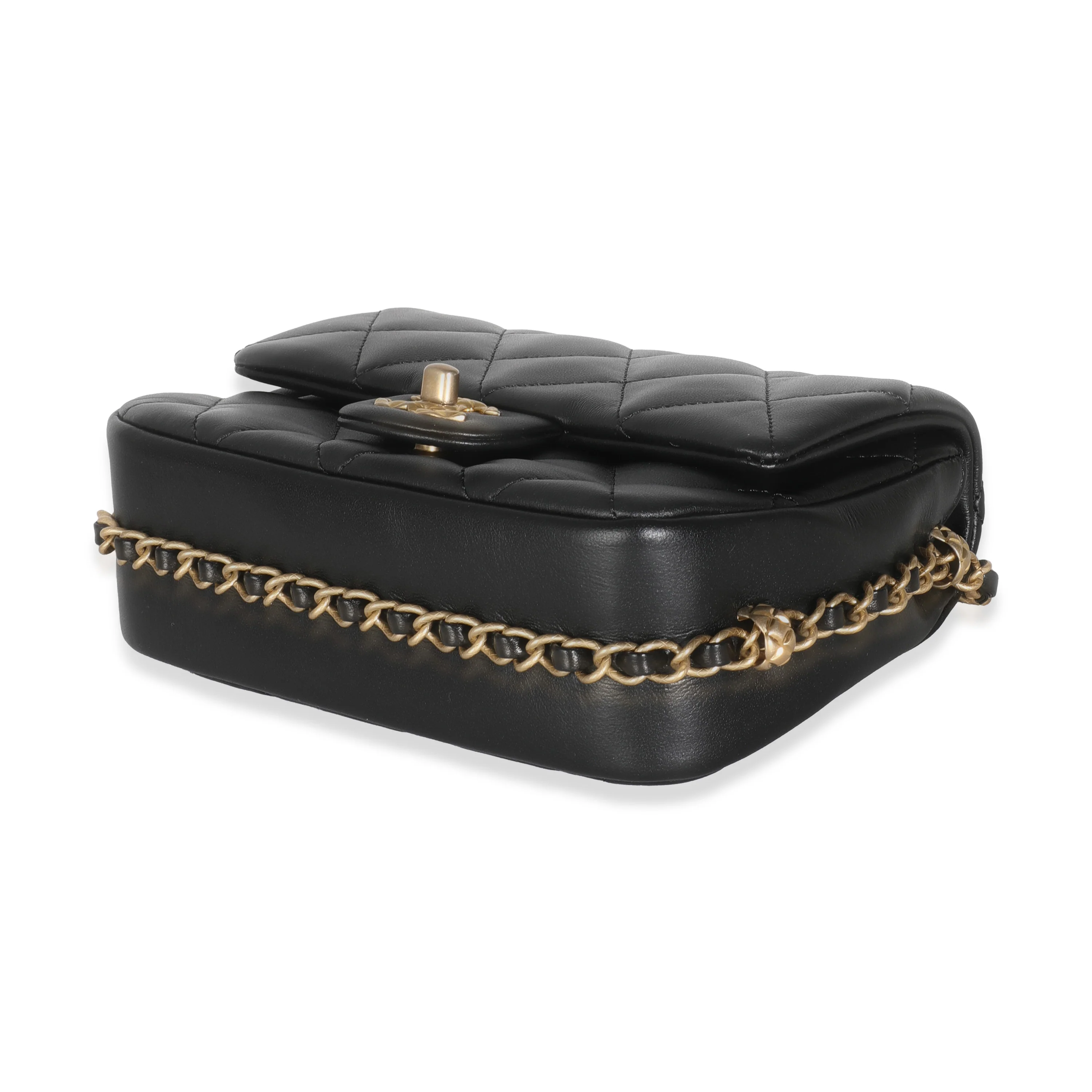 Black Quilted Lambskin Chain Around Mini Square Flap Bag - Image 7